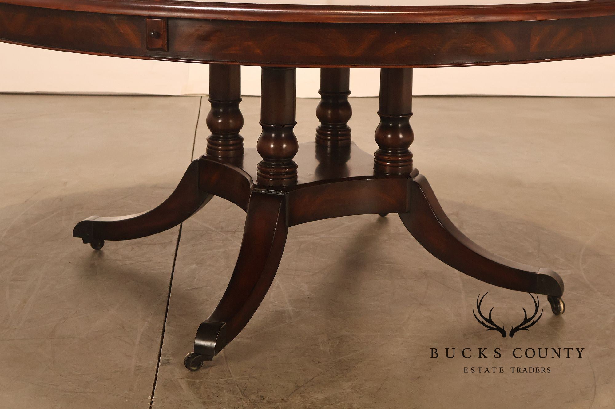 Theodore Alexander Regency Style Mahogany Round Dining Table With Expandable 4 Leaves