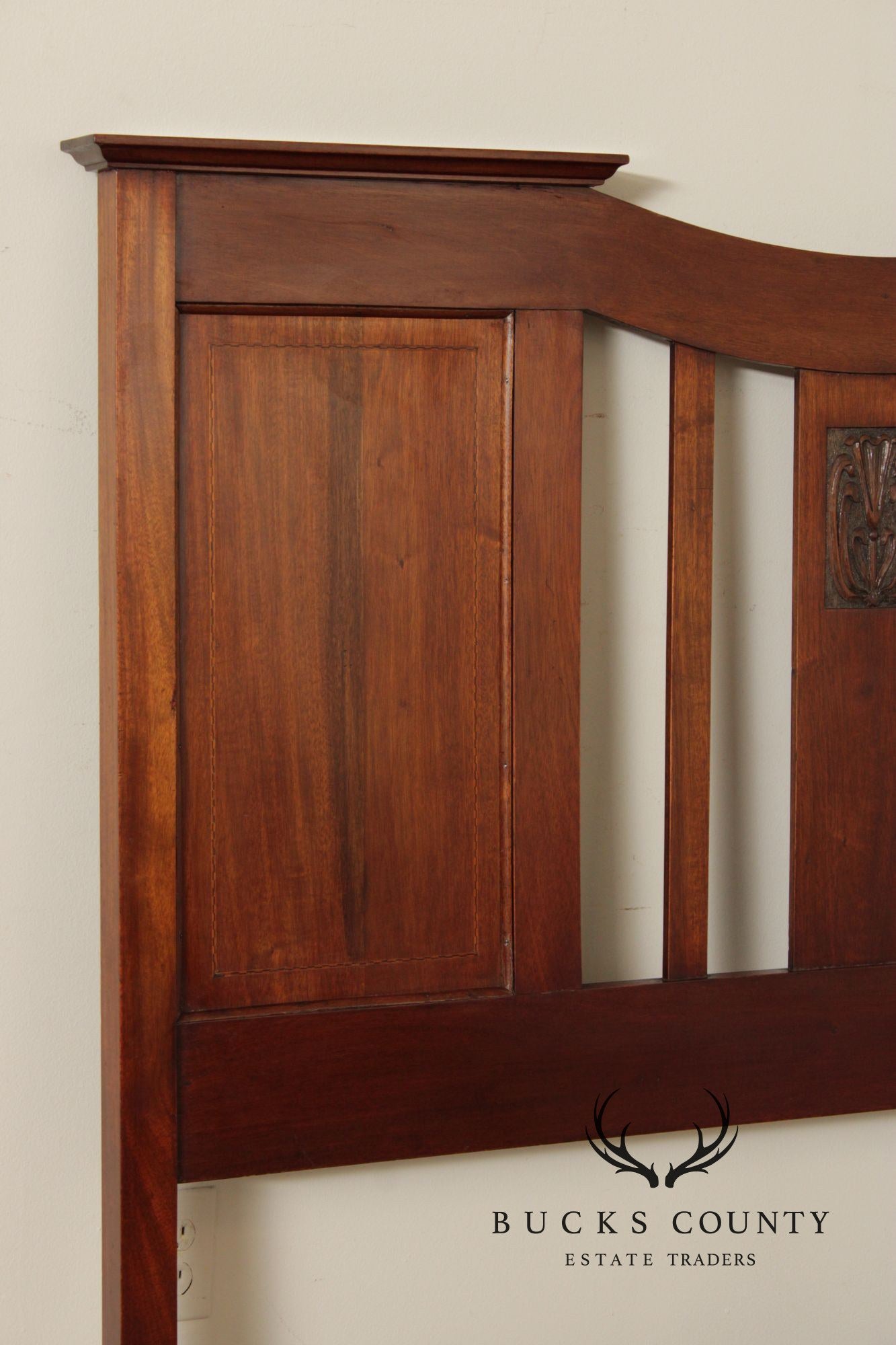 Arts & Crafts Style Carved Mahogany Full-Size Headboard