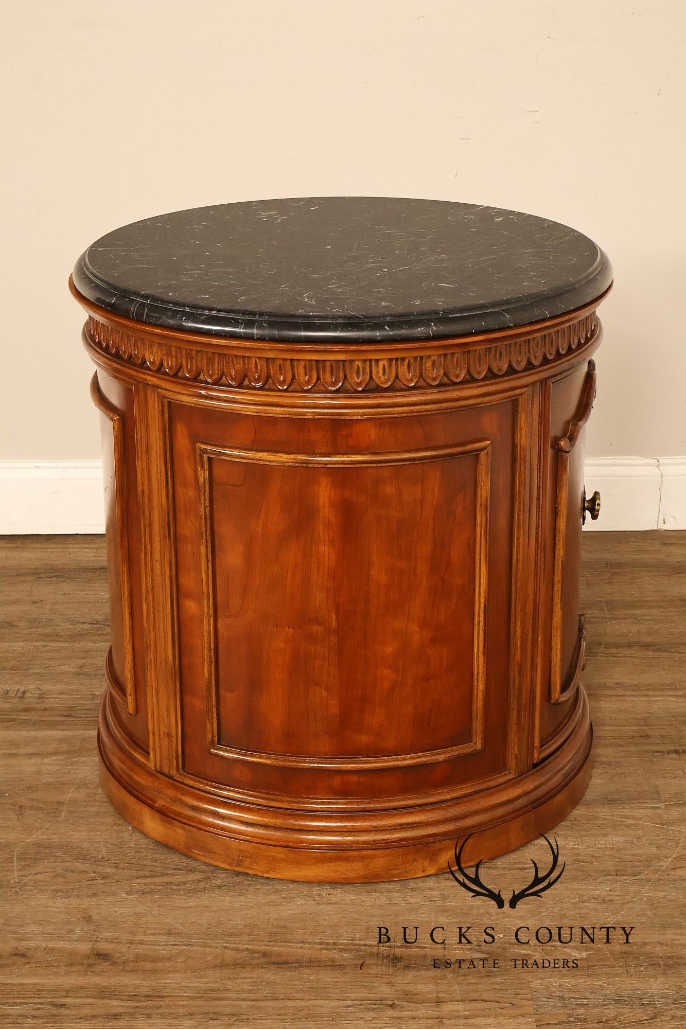 Bernhardt French Regency Style Marble Top Round Cabinet Drum Table
