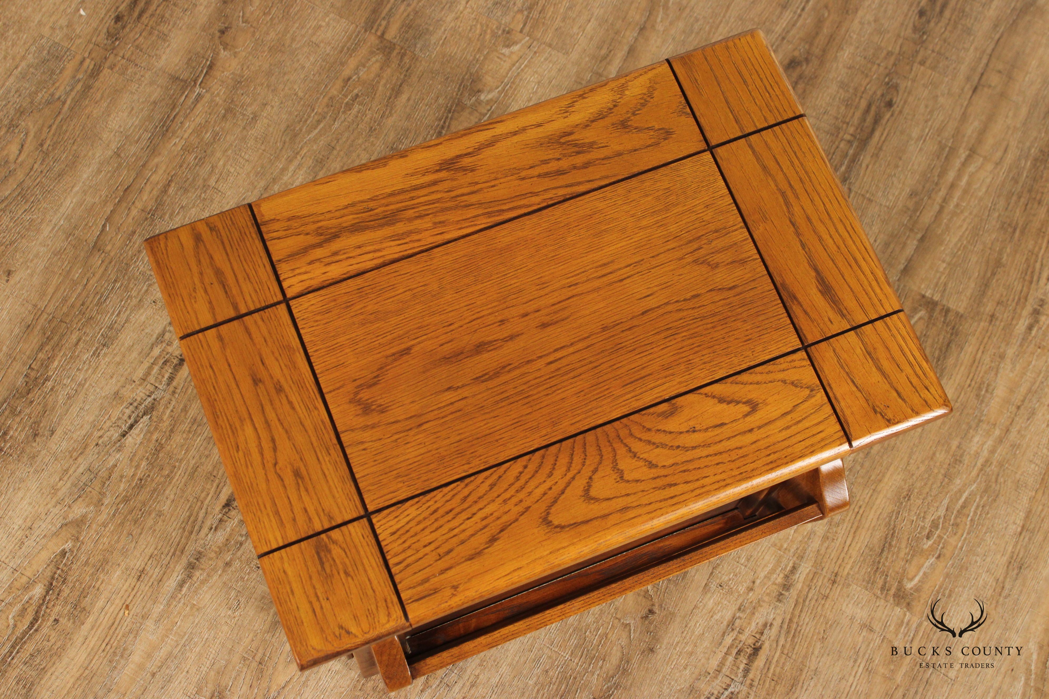 Arts & Crafts Style Oak Side Table and Magazine Rack