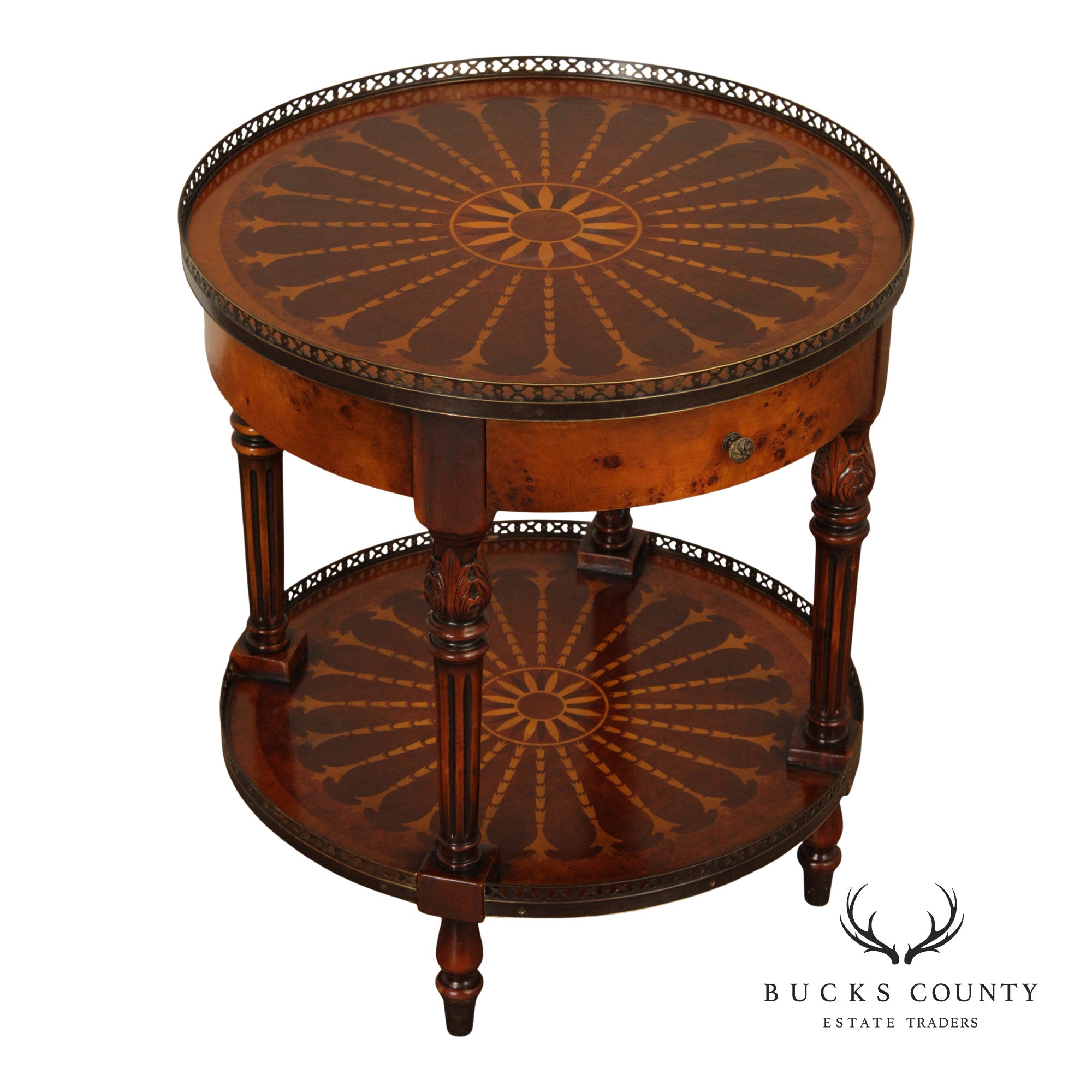 Theodore Alexander Round Two-Tier Inlaid Occasional Table