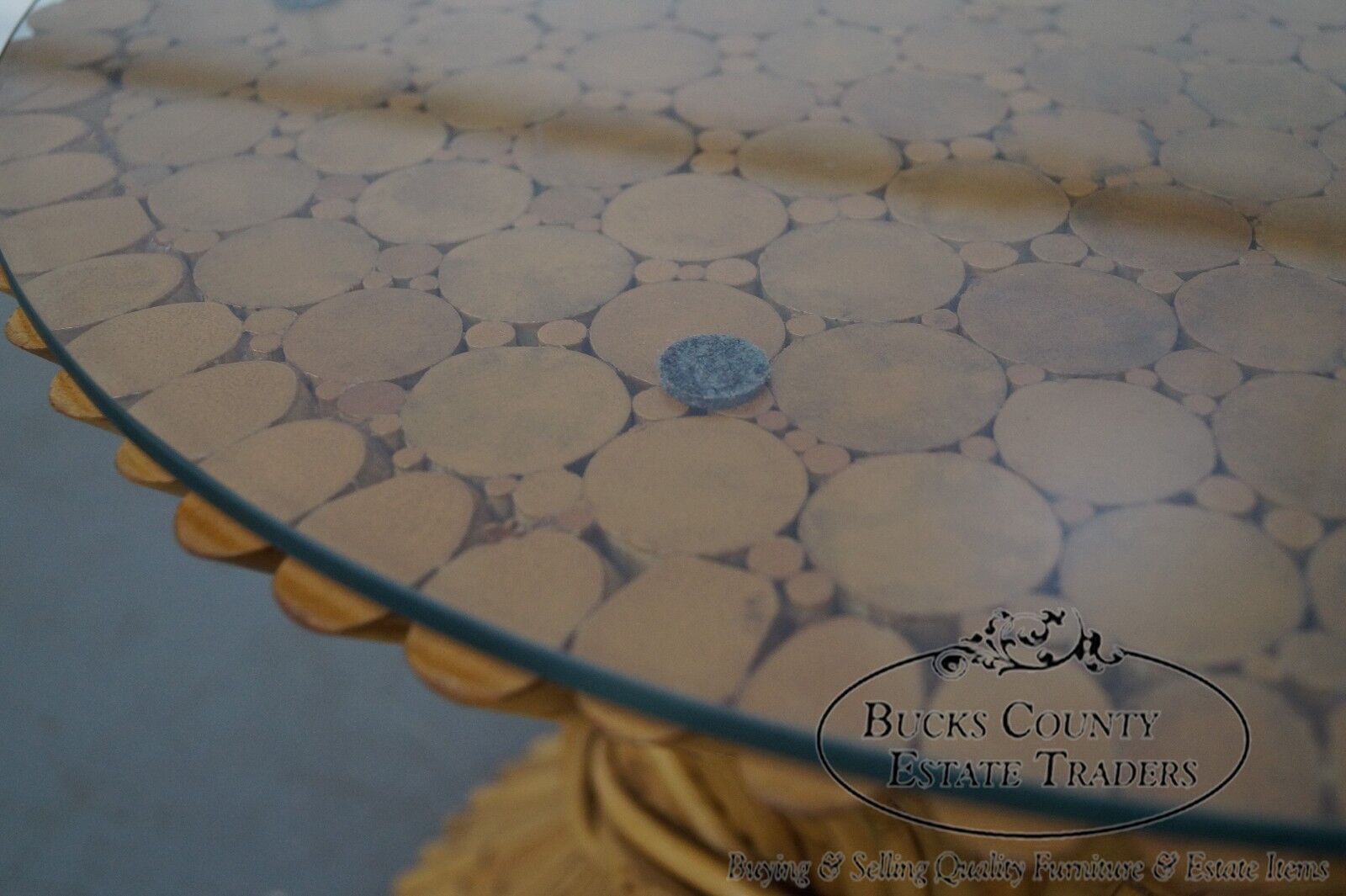 McGuire Sheaf of Wheat Bamboo Rattan Round Glass Top Coffee Table