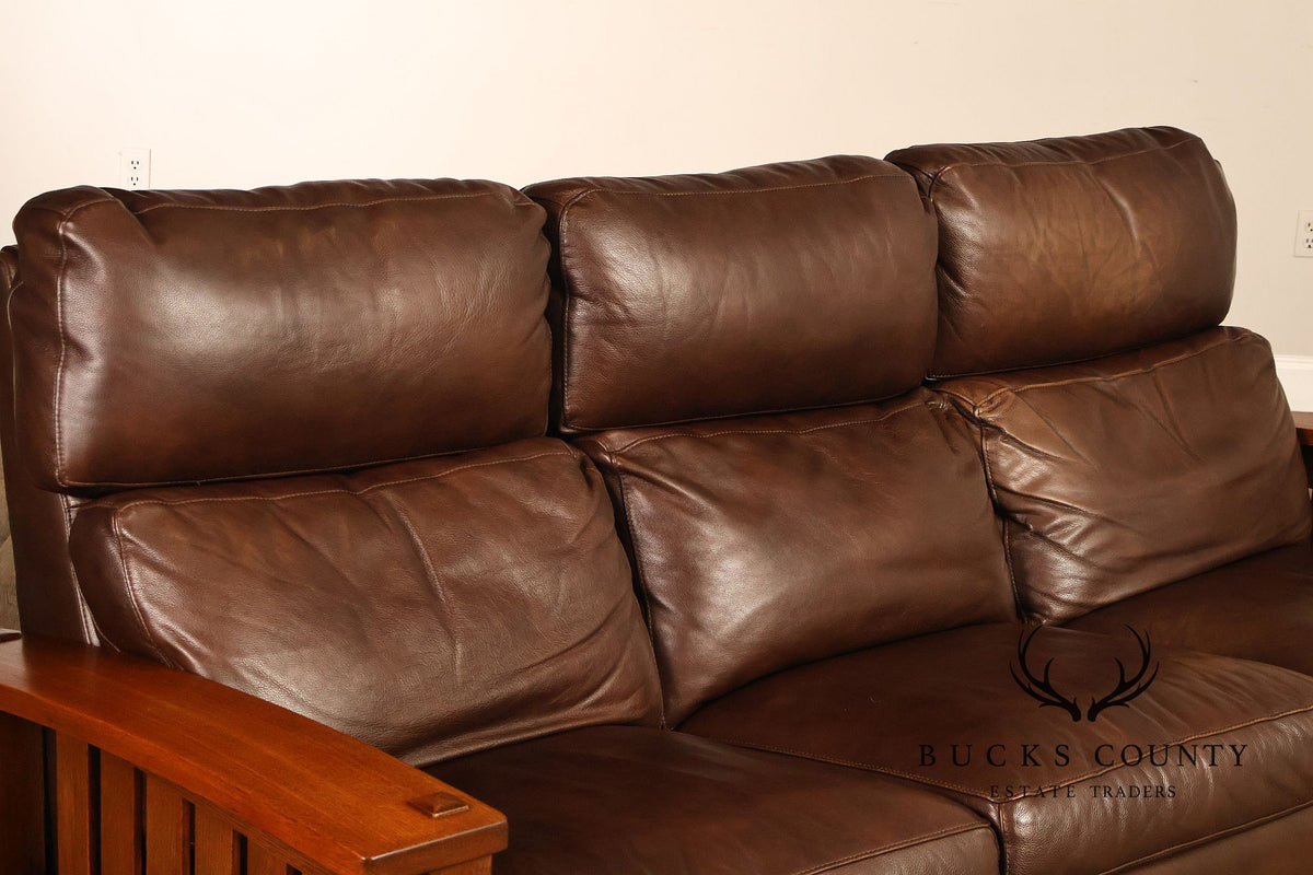 Stickley Orchard Street Mission Oak Leather Power Motion Sofa