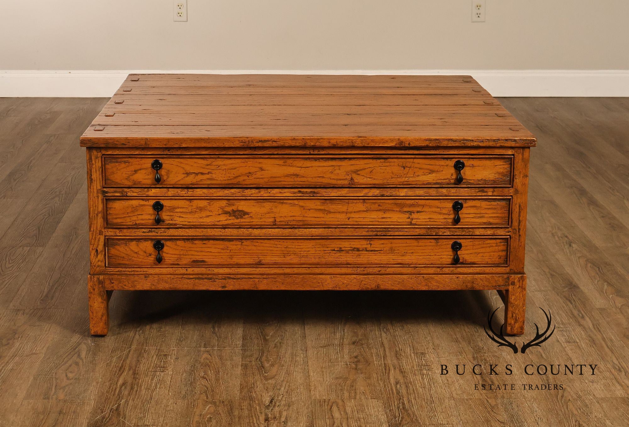 Guy Chaddock Antiqued Oak Storage Coffee Table