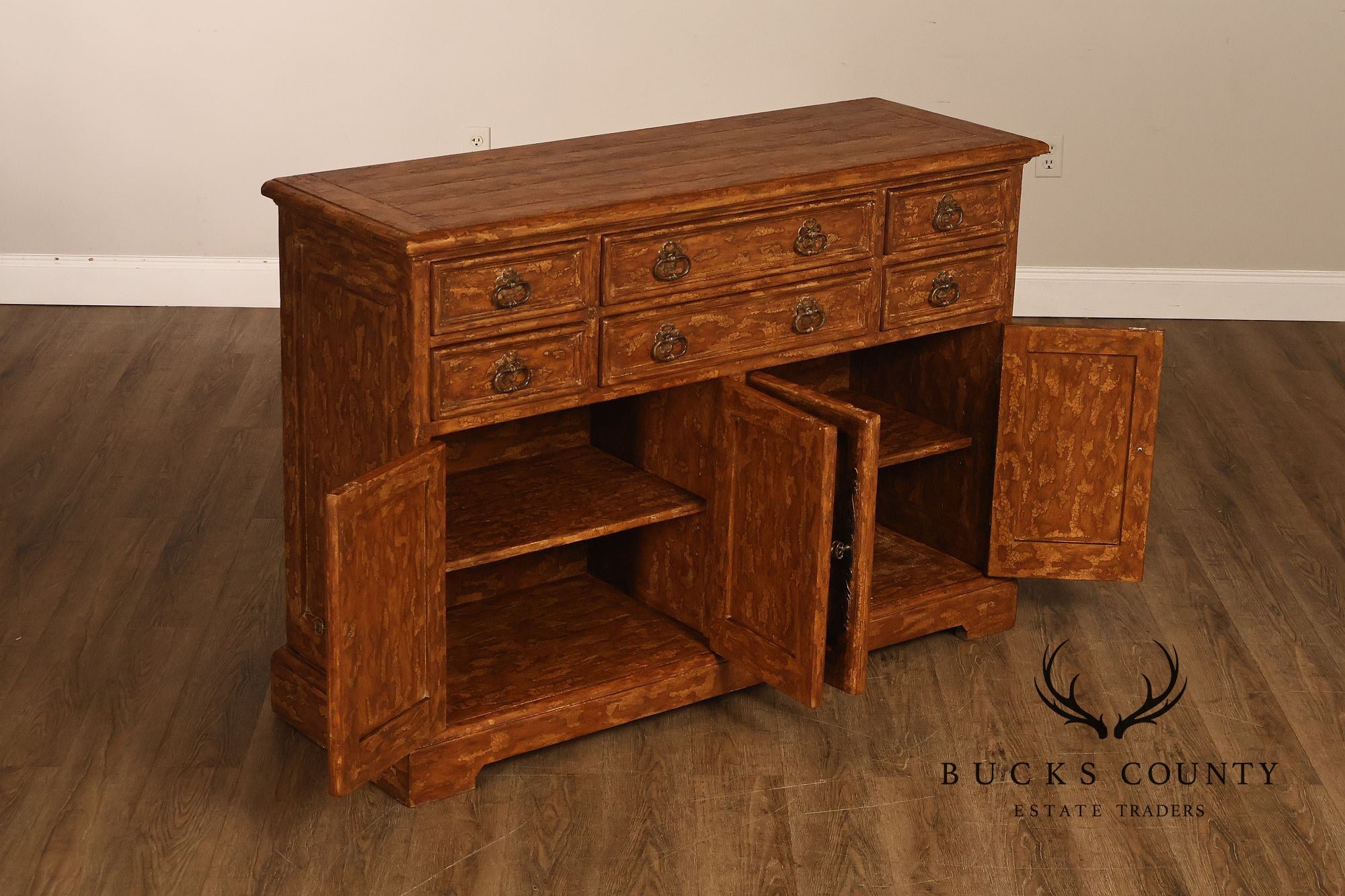 Bausman & Company Paint Decorated Four Door Sideboard Buffet Cabinet