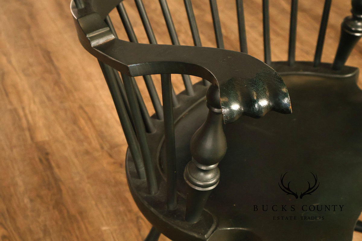 River Bend Chair Co. Set Of Eight Dark Green Painted Comb Back Windsor Dining Chairs