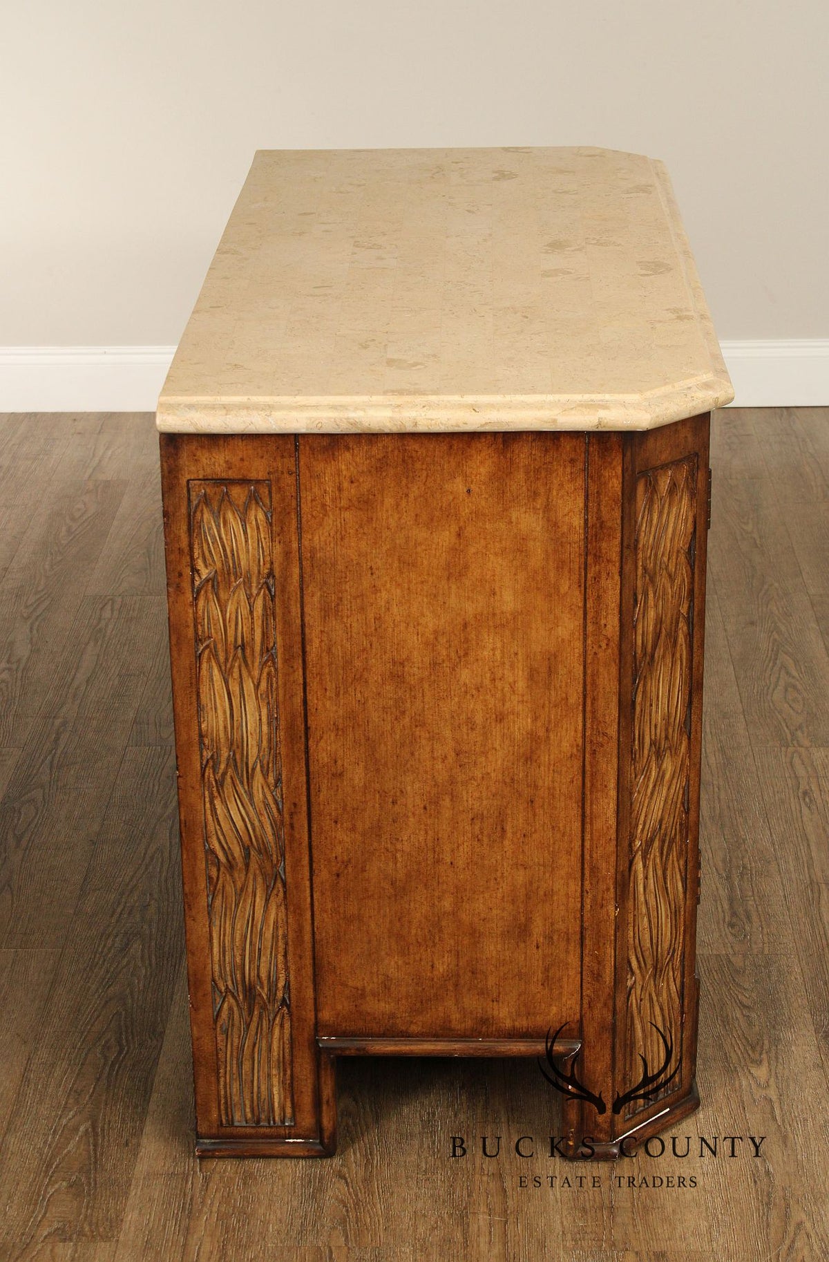 Hollywood Regency Travertine Top Console Cabinet
