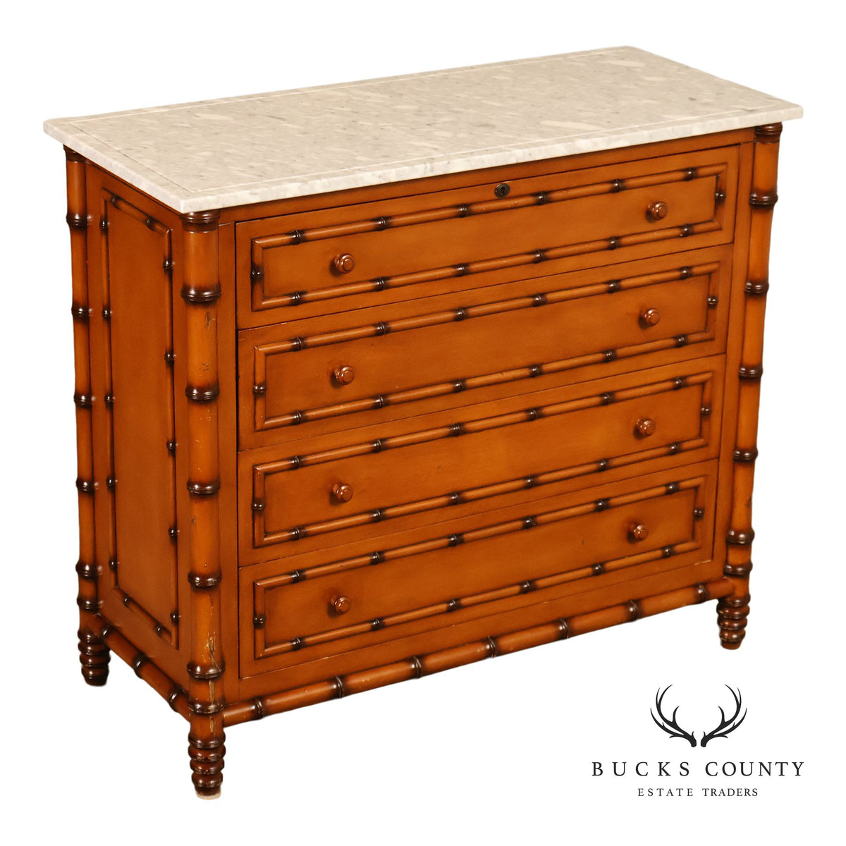 Williams Sonoma Marble Top Faux Bamboo Chest of Drawers