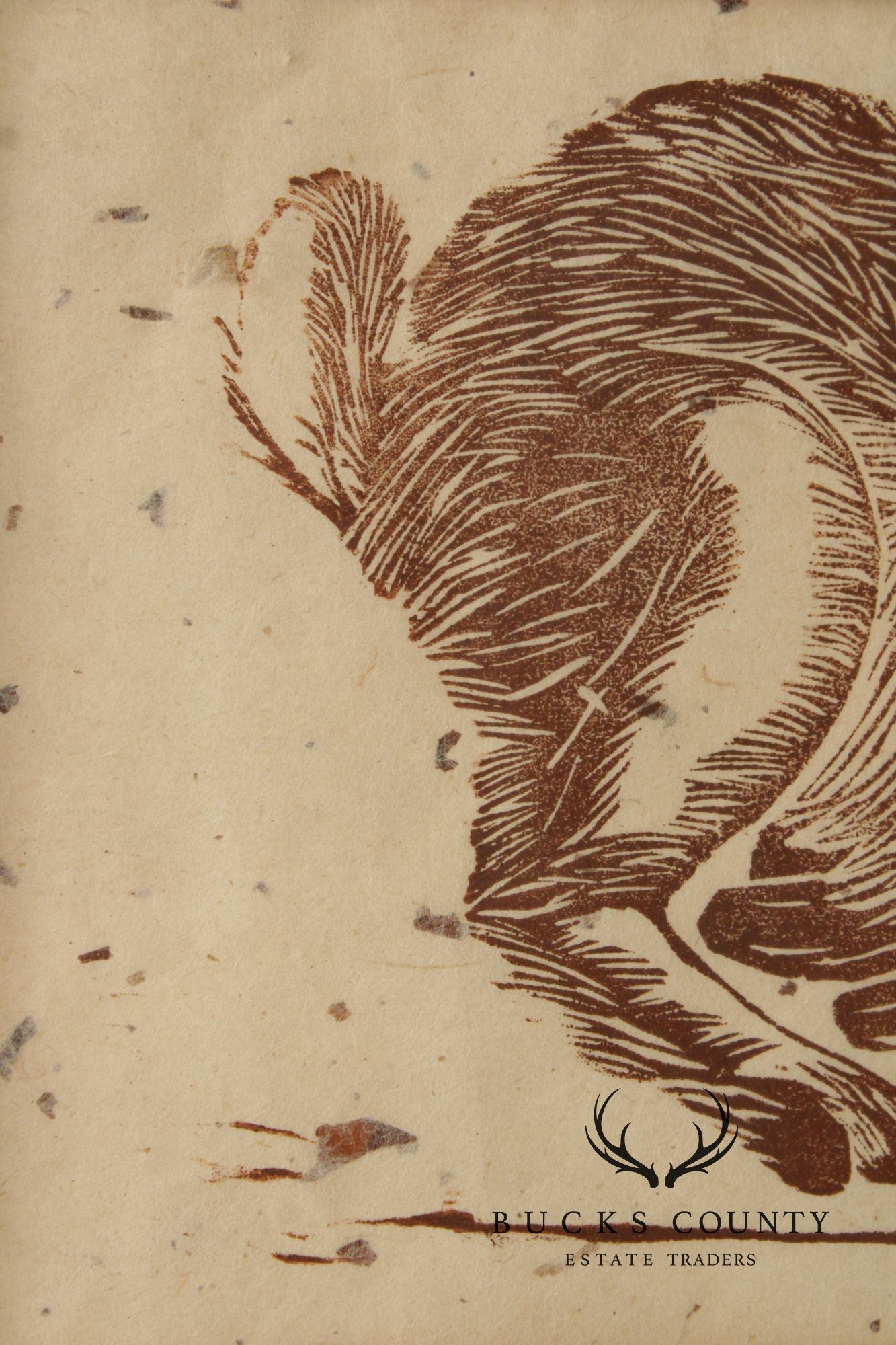 R. Freed Framed Linocut, Running Hare