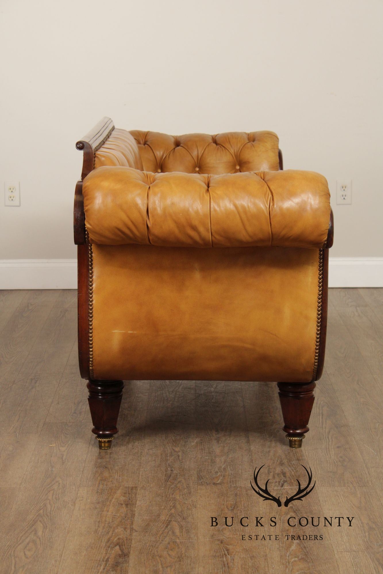 Antique English Regency Mahogany and Tufted Leather Sofa