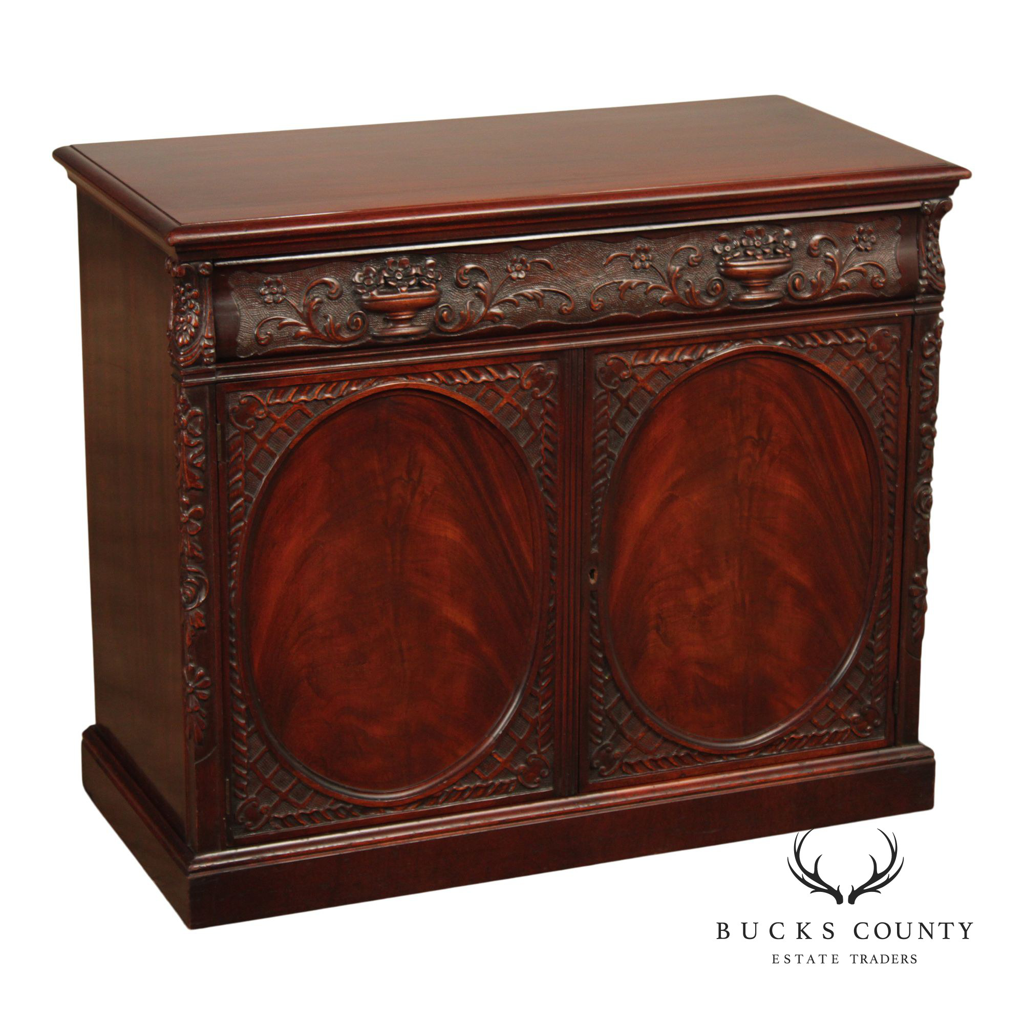 1940's Vintage Carved Mahogany Server Cabinet
