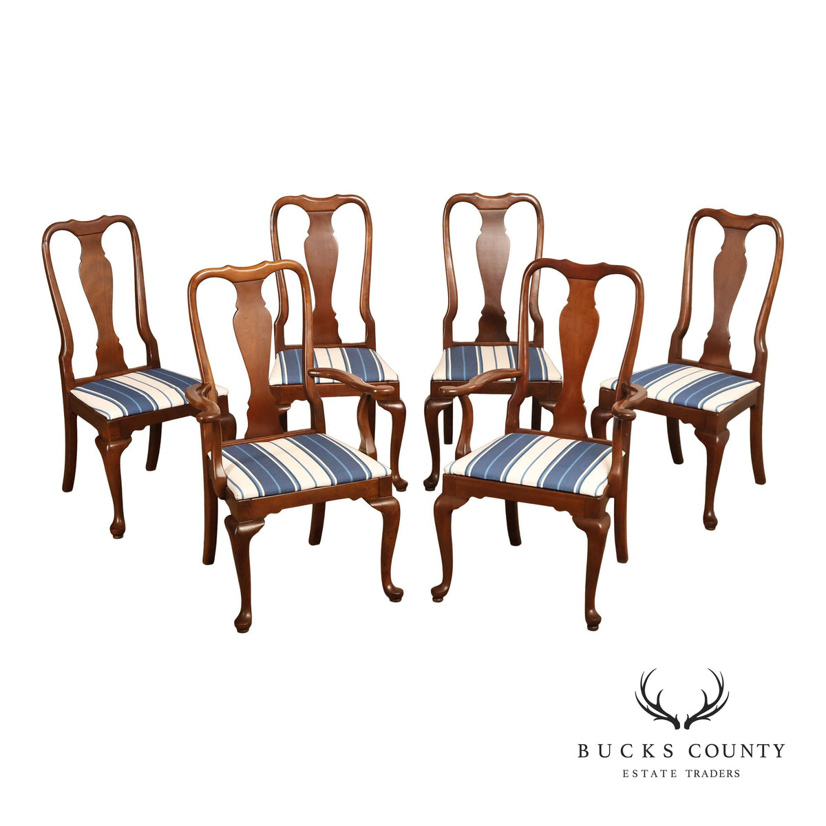 Ethan Allen Queen Anne Style Set Of Six Cherry Dining Chairs
