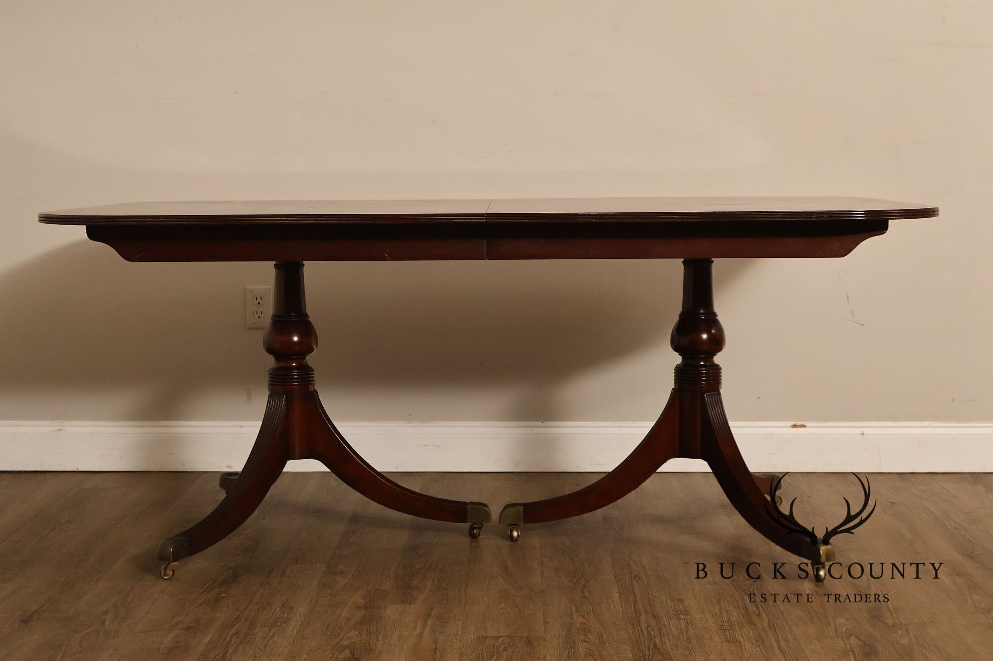 Regency Style Banded Mahogany Double Pedestal Dining Table With 2 Leaves