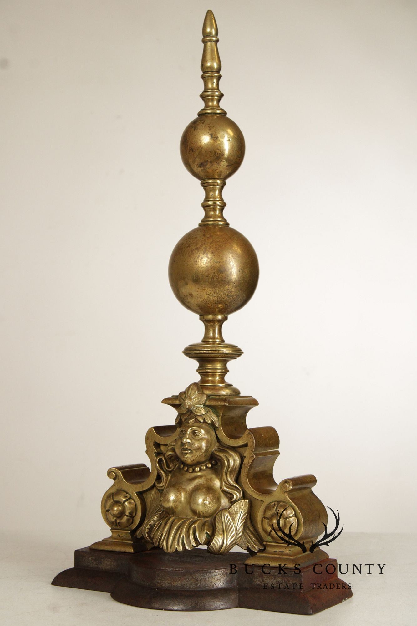 French Louis XIV Style Pair of Brass Figural 'Marmouset' Andirons