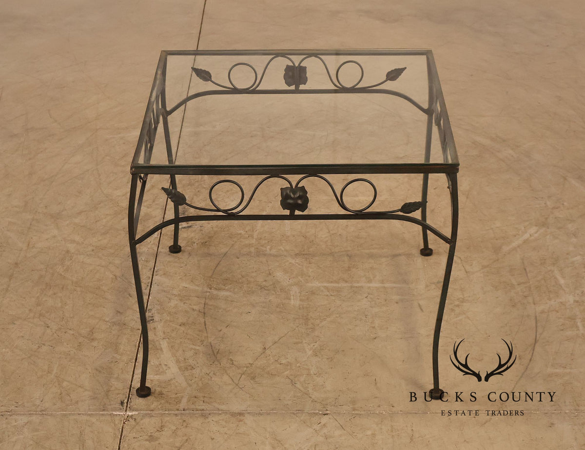 Vintage Glass Top Outdoor Patio Coffee Table