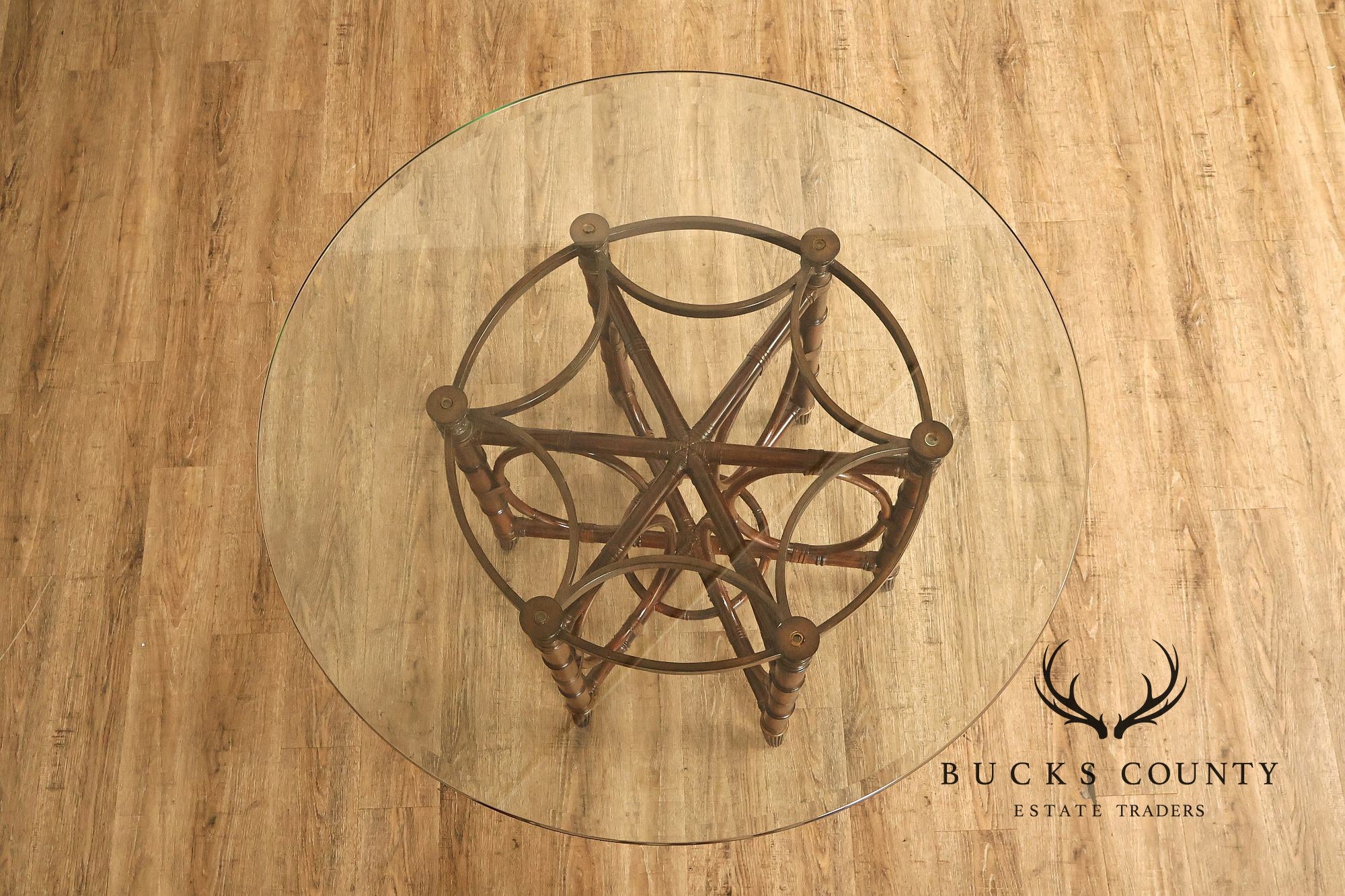 Faux Bamboo Base 48" Round Glass Top Dining Table