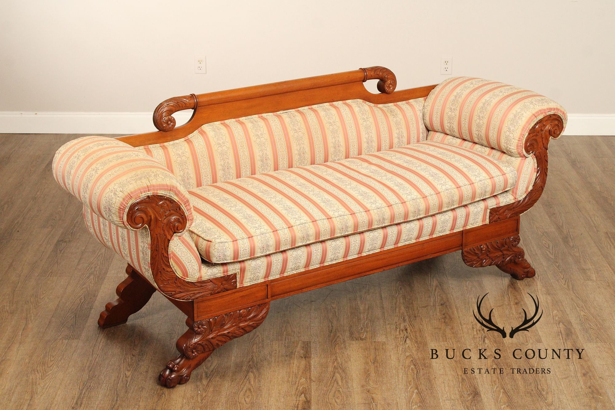 Antique American Empire Style Carved Mahogany Sofa