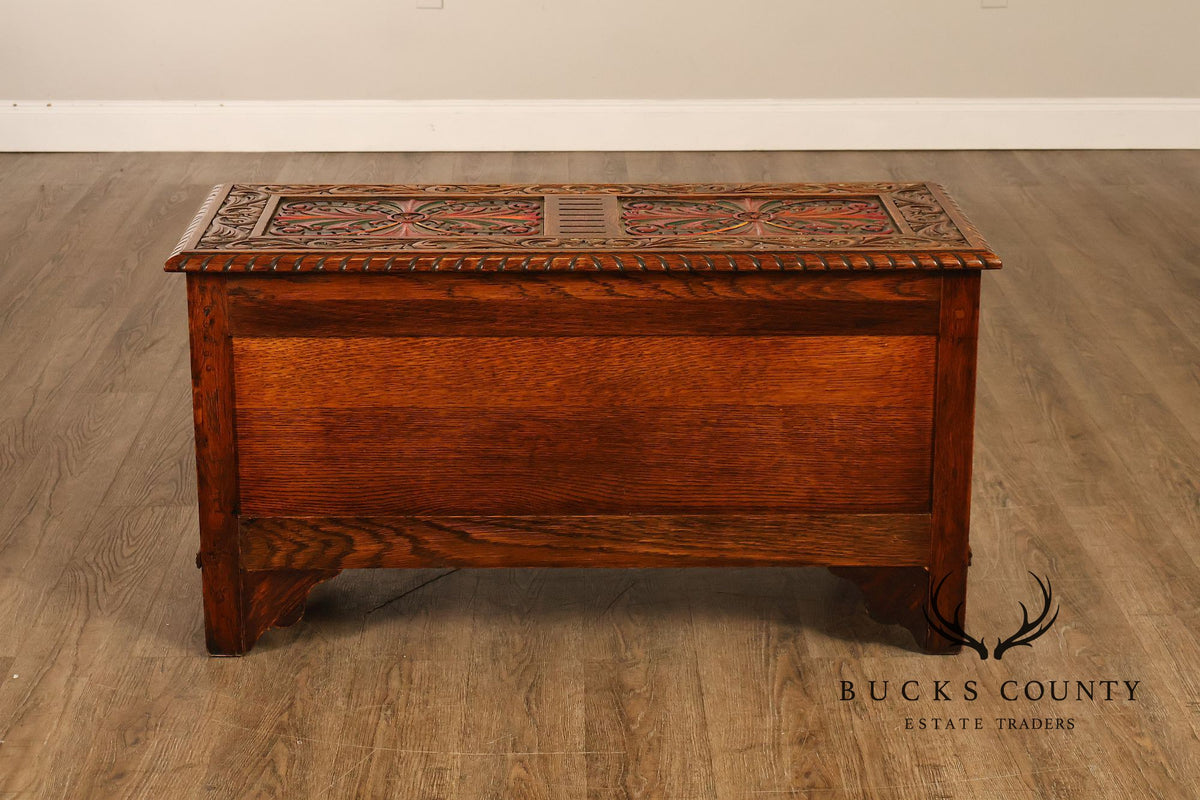 Berkey & Gay Carved And Painted Oak Spanish Revival Storage Chest
