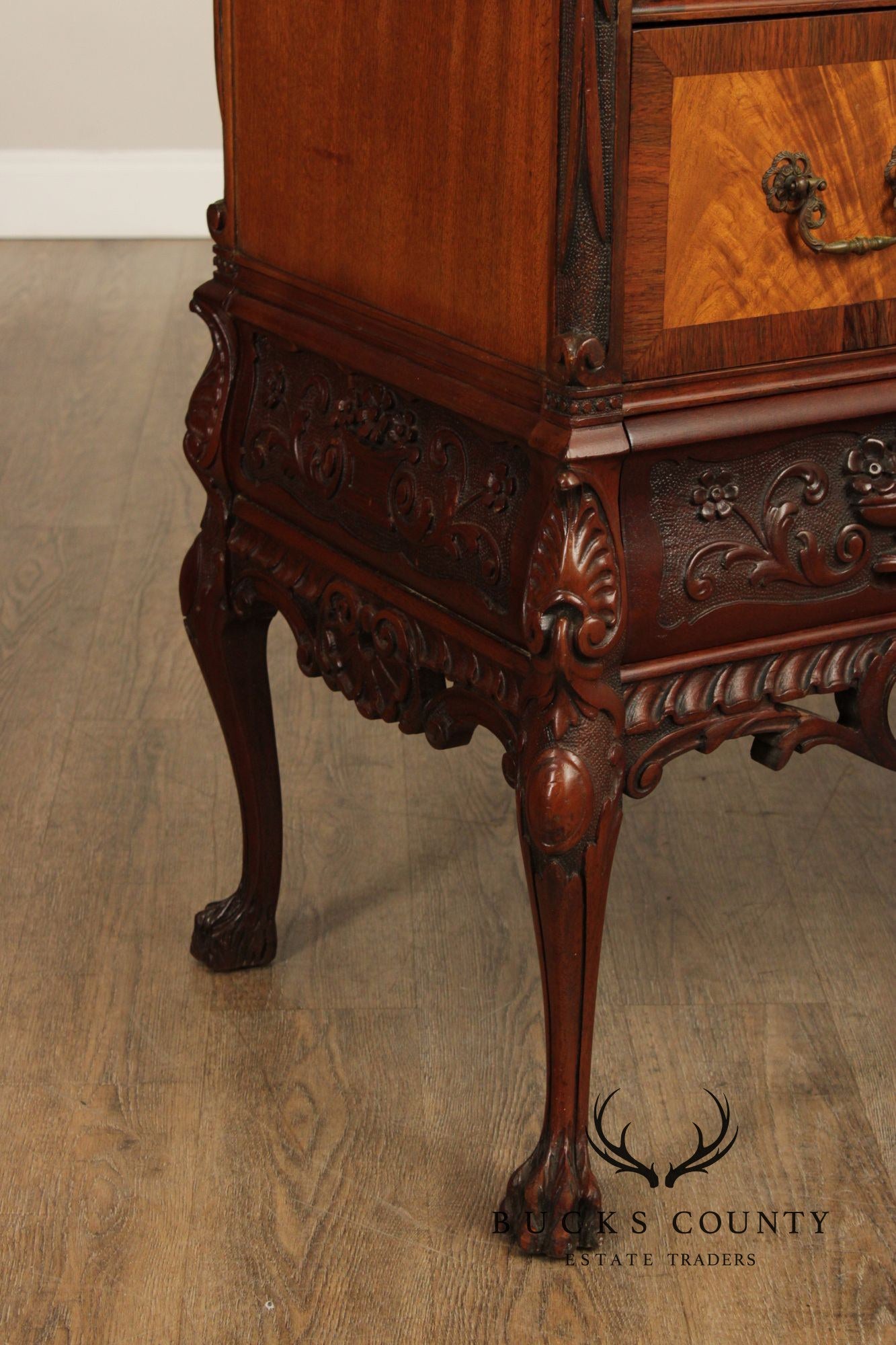 1930's Georgian Style Carved Mahogany Tall Chest