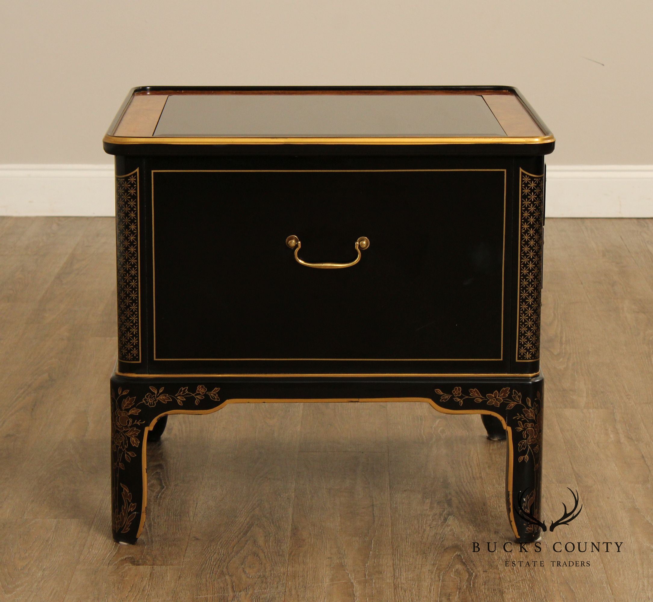 Drexel 'Et Cetera' Chinoiserie Style Glass Top End Table