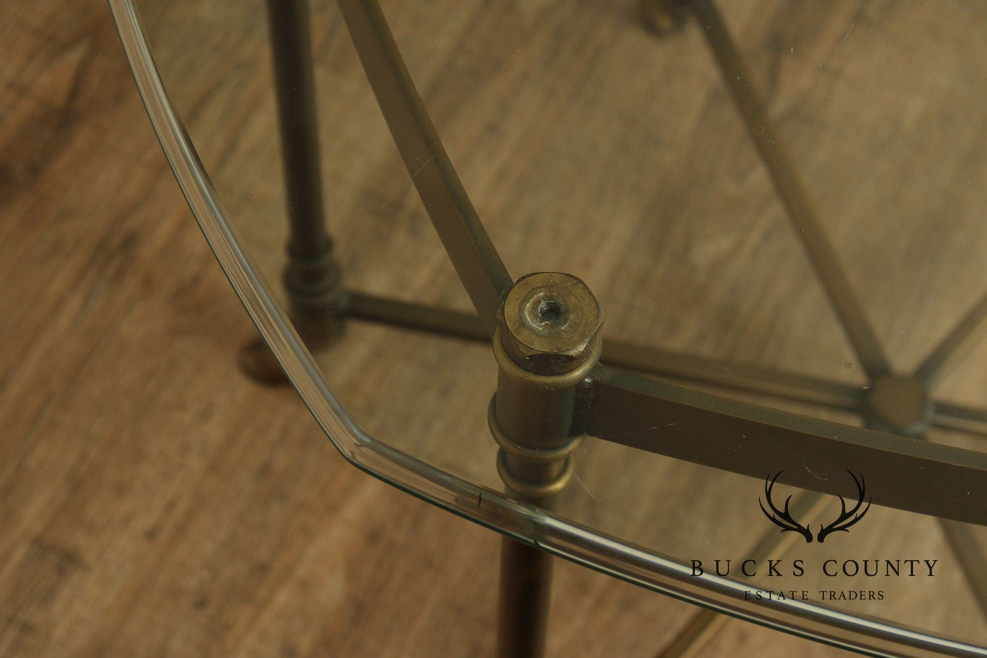 Hollywood Regency Vintage Italian Pair of Glass Top Brass Side Tables