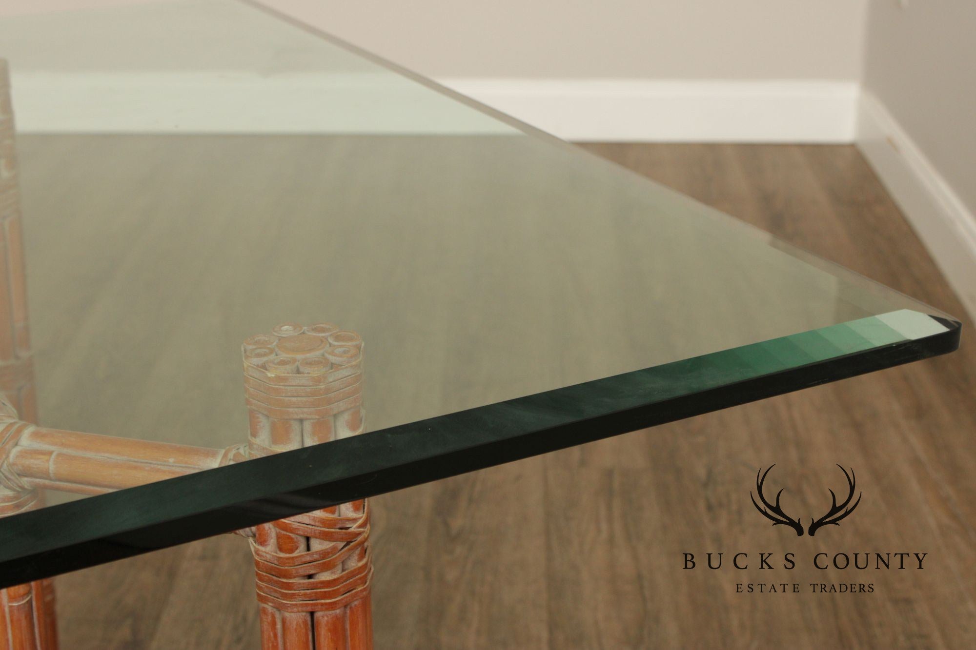 McGuire Hollywood Regency Glass Top Bamboo Dining Table