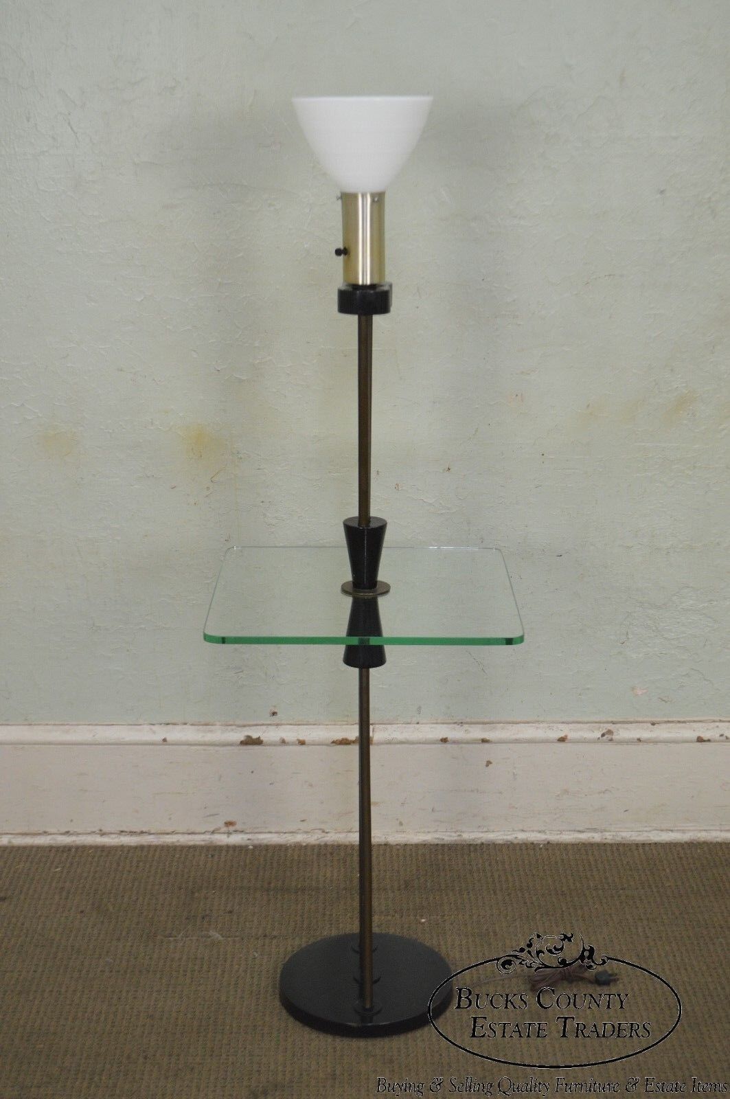 Gerald Thurston Attributed Mid Century Modern Black & Brass Floor Lamp