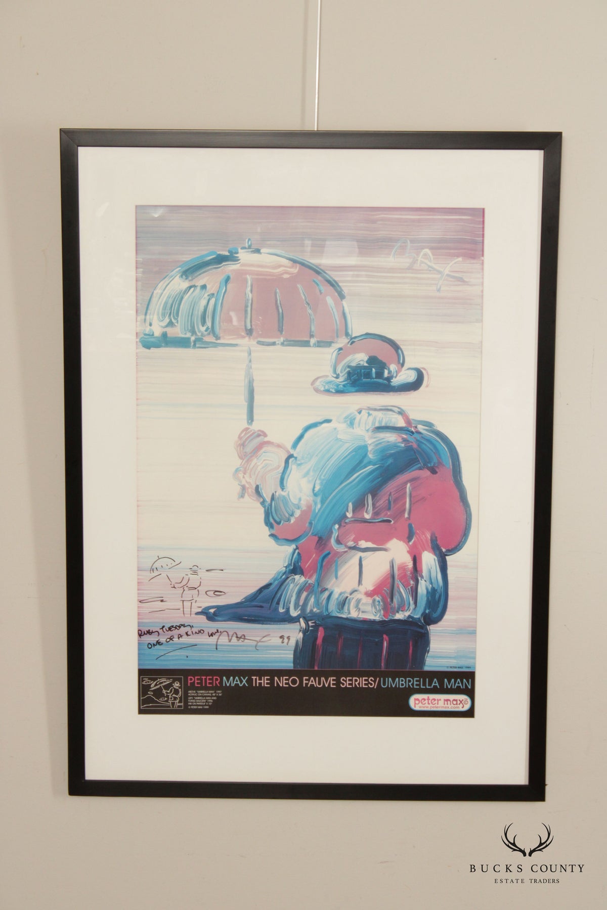 Peter Max 'Umbrella Man' Poster Print, Custom Framed