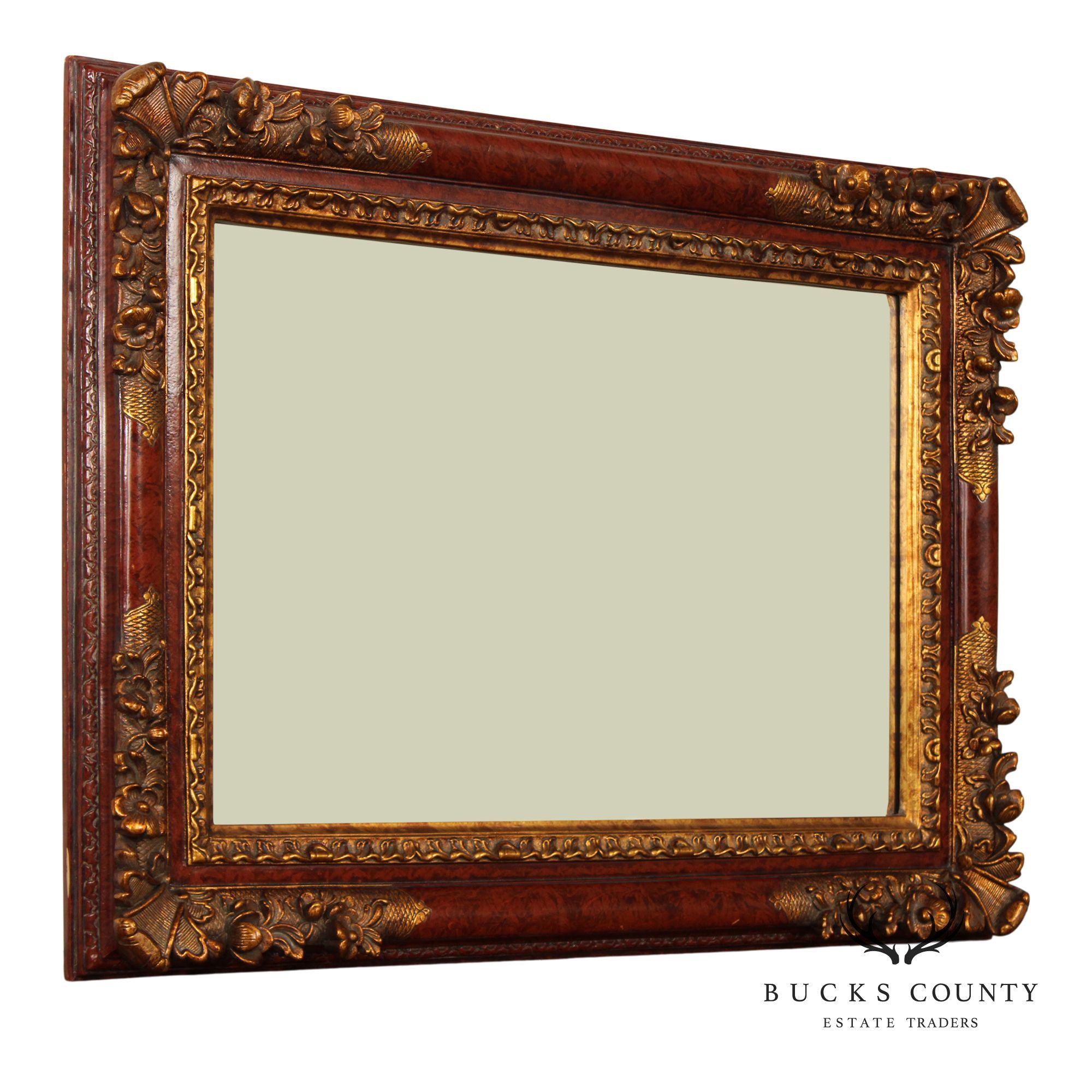 Italian Rococo Style Partial Gilt Carved Frame Wall Mirror