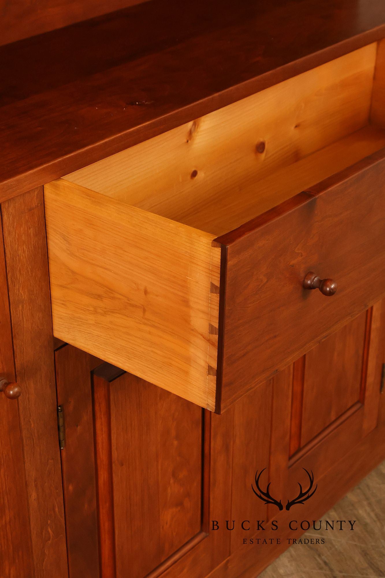 D.R. Dimes Cherry Two Piece Step Back Country Hutch Cabinet