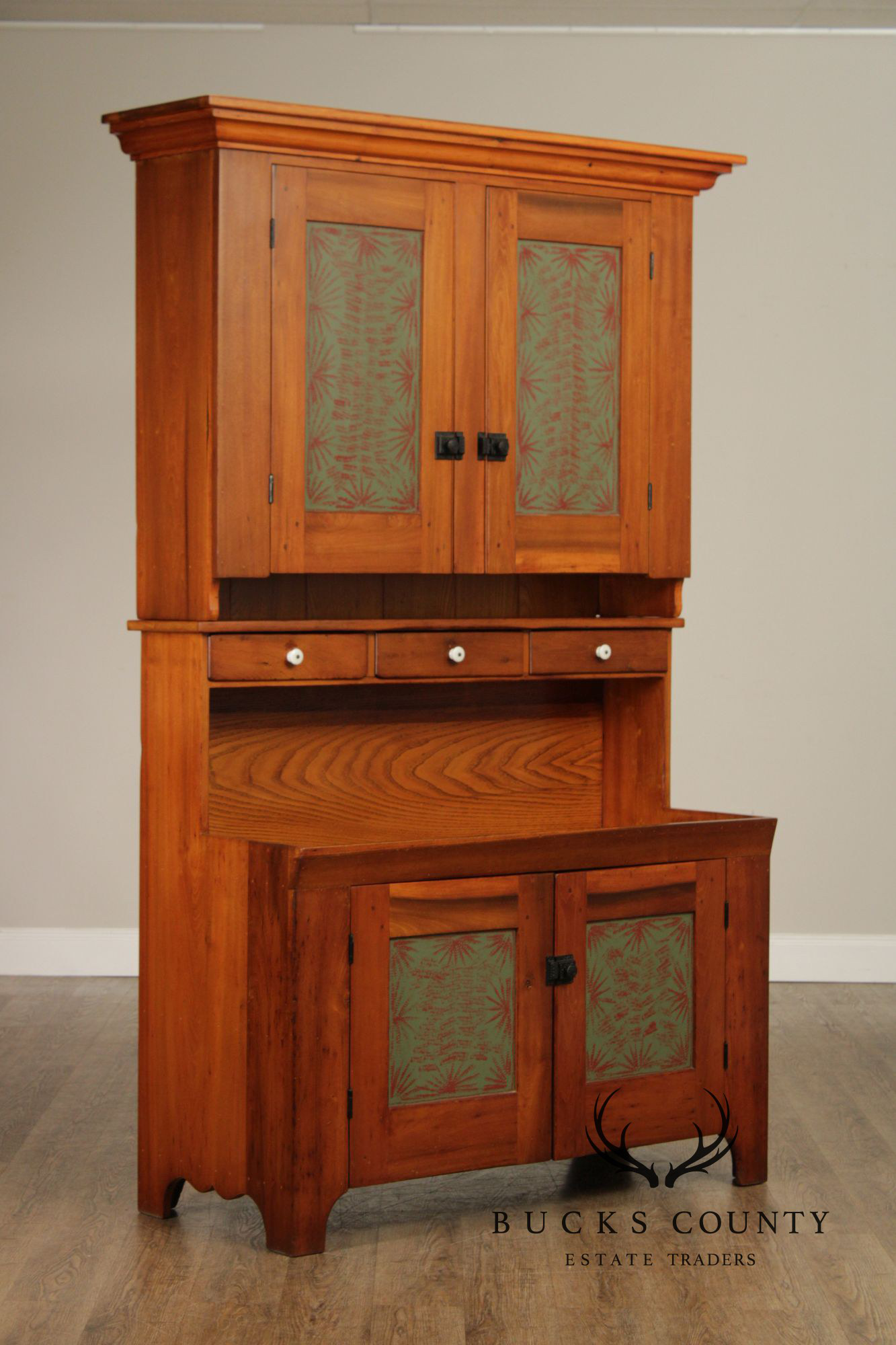 Custom Amish Crafted Primitive Farmhouse Hutch Cabinet