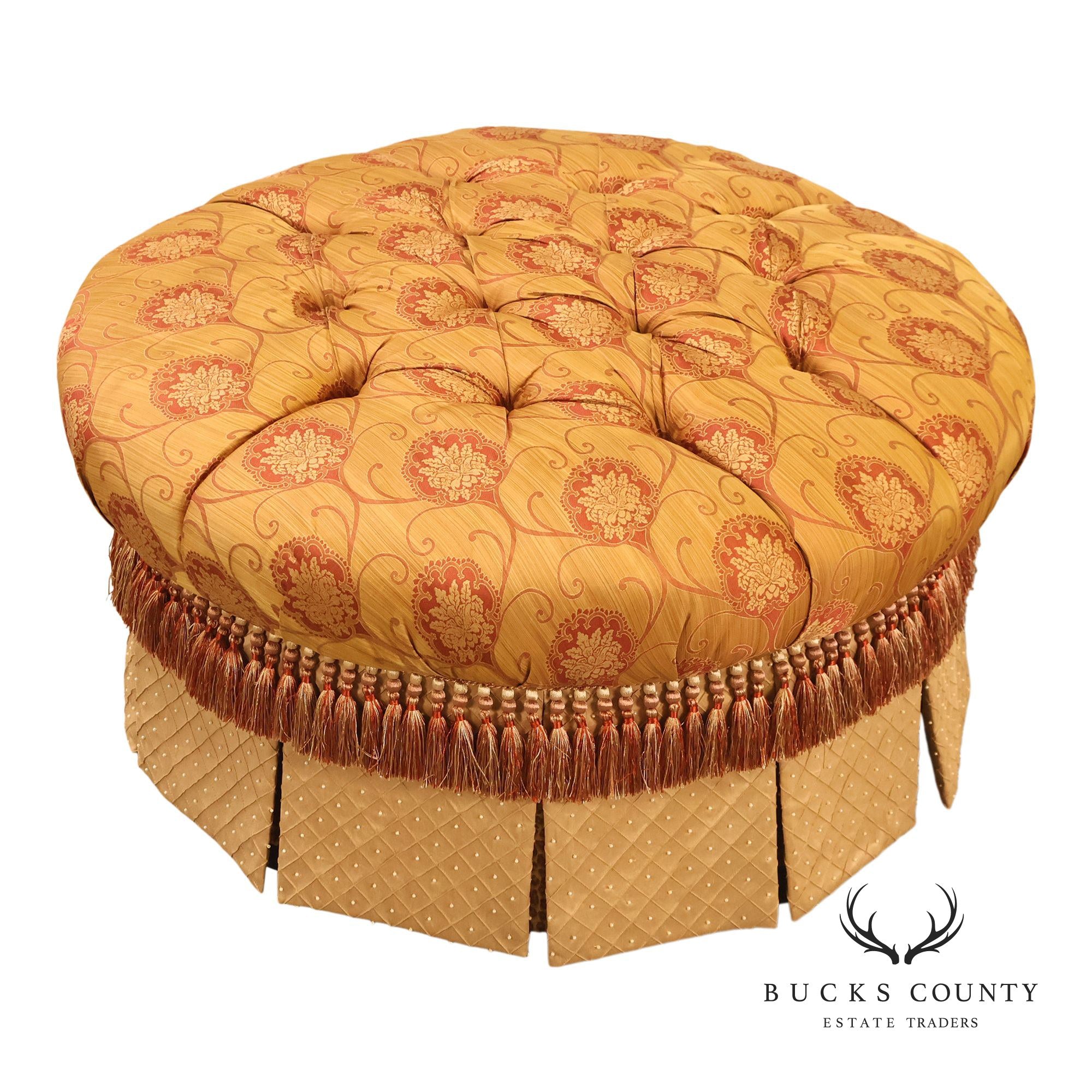 Key City Furniture Tufted Round Upholstered Ottoman With Fringe Skirt