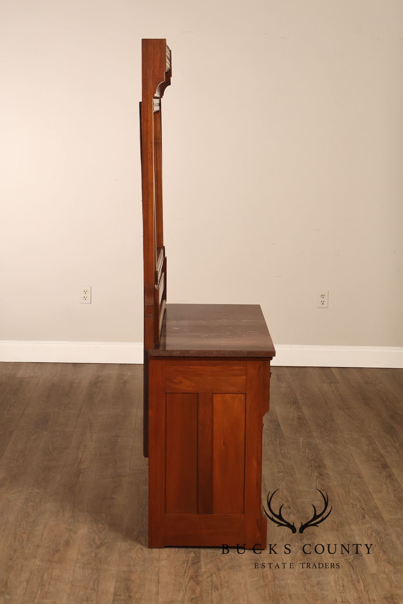 Antique Victorian Eastlake Walnut Marble Top Dresser With Mirror