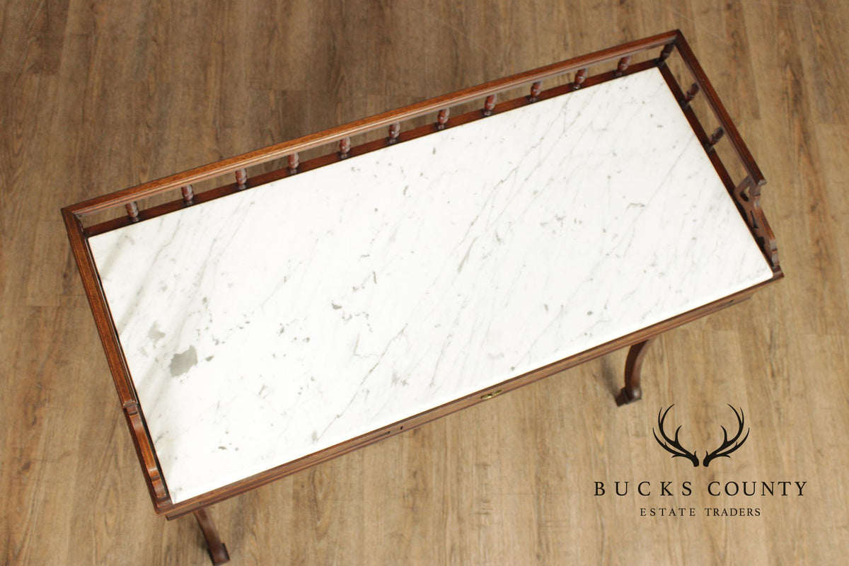 Vintage Hepplewhite Style Mahogany Marble Top Console Server Table
