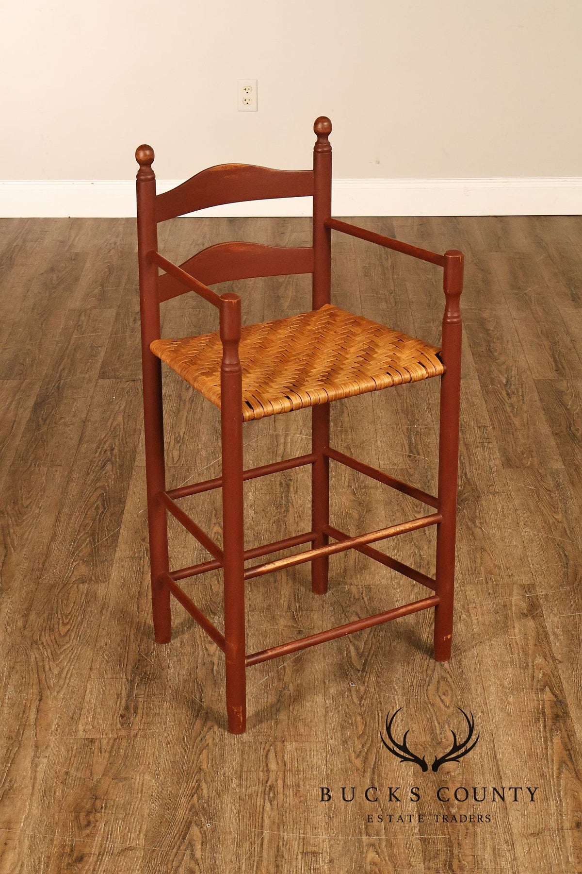 Shaker Style Pair of Rush Seat Counter Stools