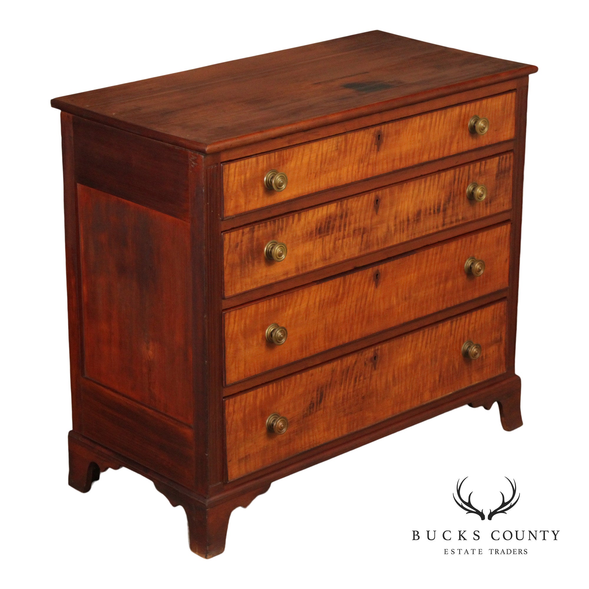 Antique American Federal Style Chest With Tiger Maple Drawer Fronts