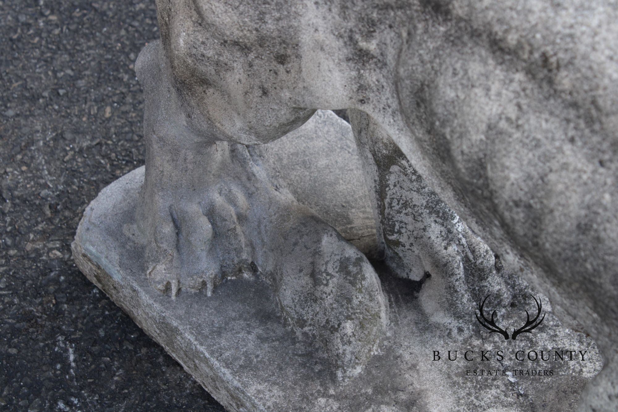 Vintage Pair Of Cast Stone Standing Lion Garden Statues