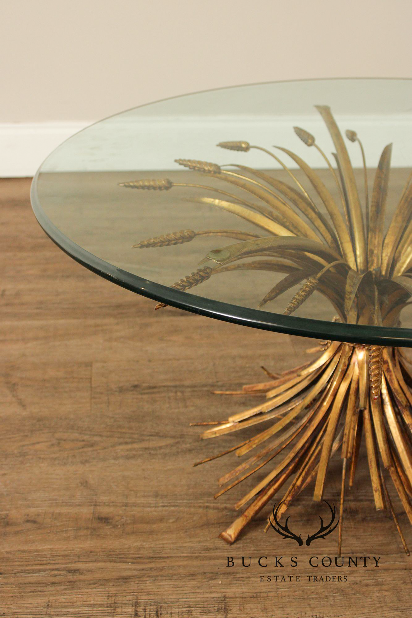 Hollywood Regency Glass Top Wheat Sheaf Coffee Table