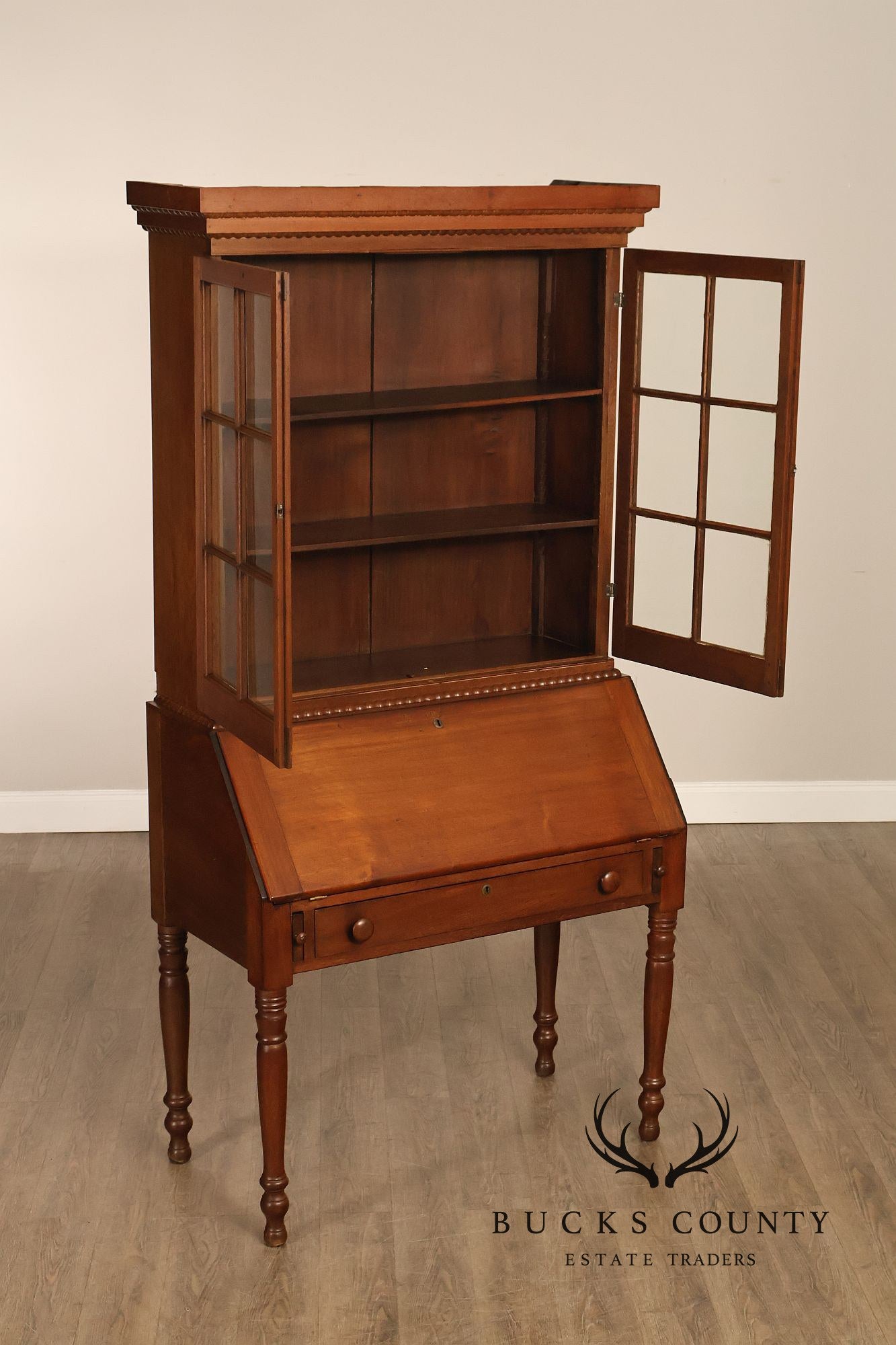 Antique American Sheraton Walnut Secretary Bookcase