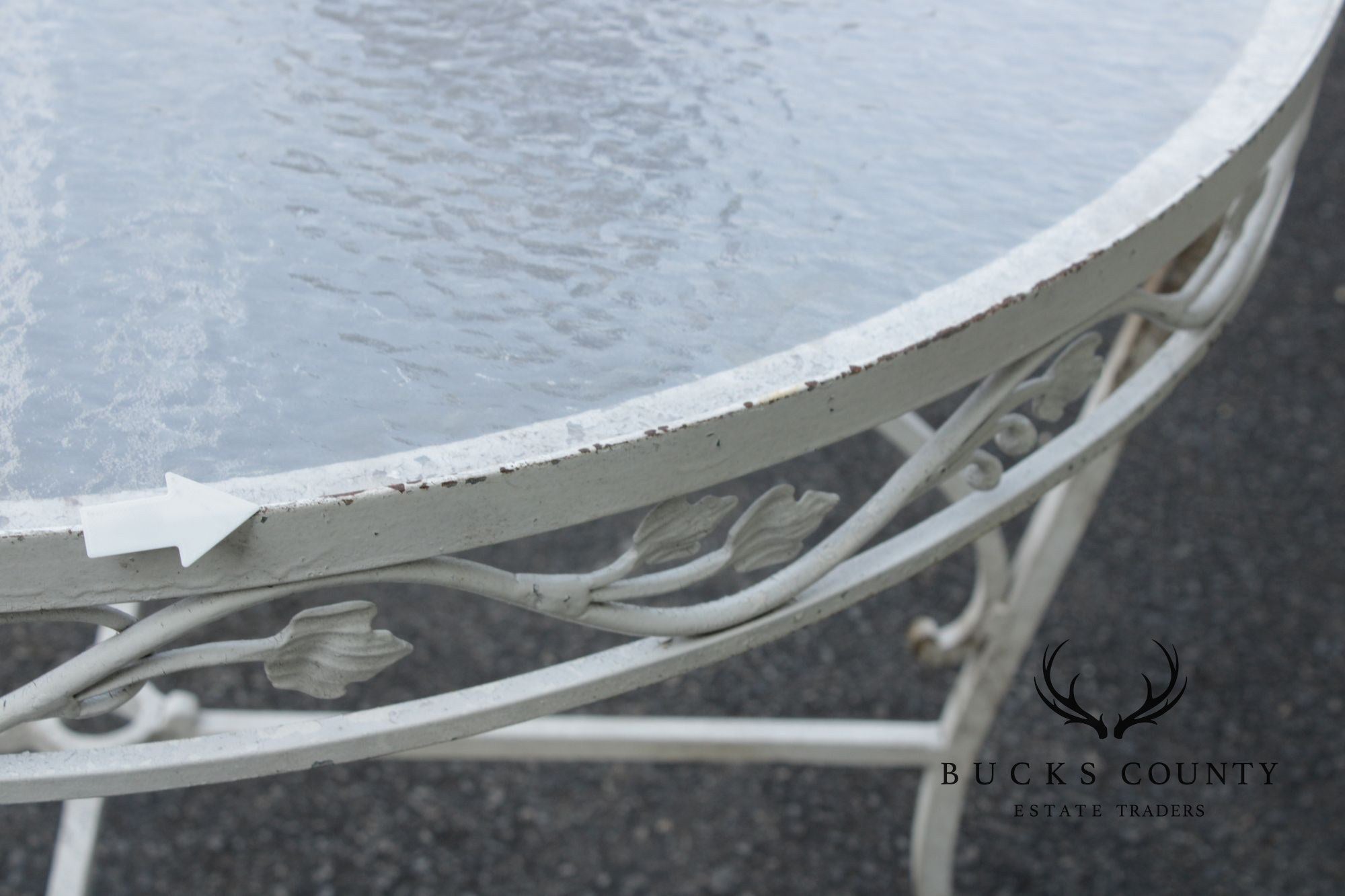 Vintage Round Glass Top Wrought Iron Outdoor Patio Dining Table