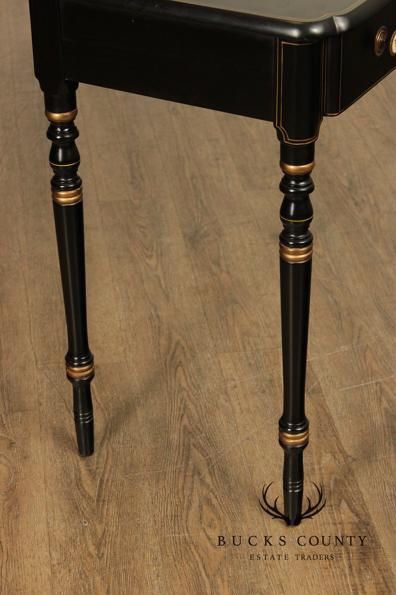 L. Hitchcock Black And Gold Stenciled Vanity Desk And Stool