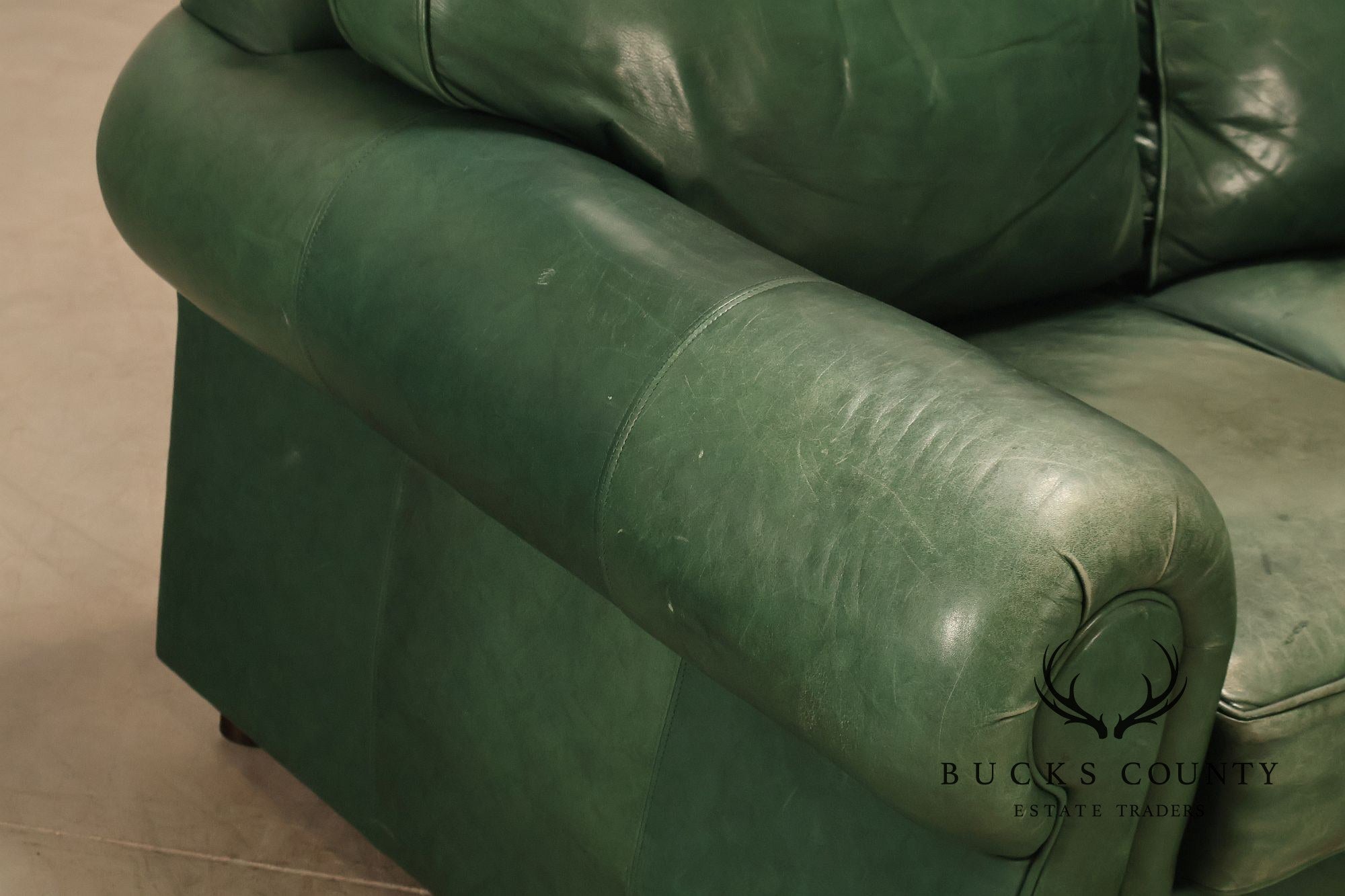 Ethan Allen Green Leather Sofa