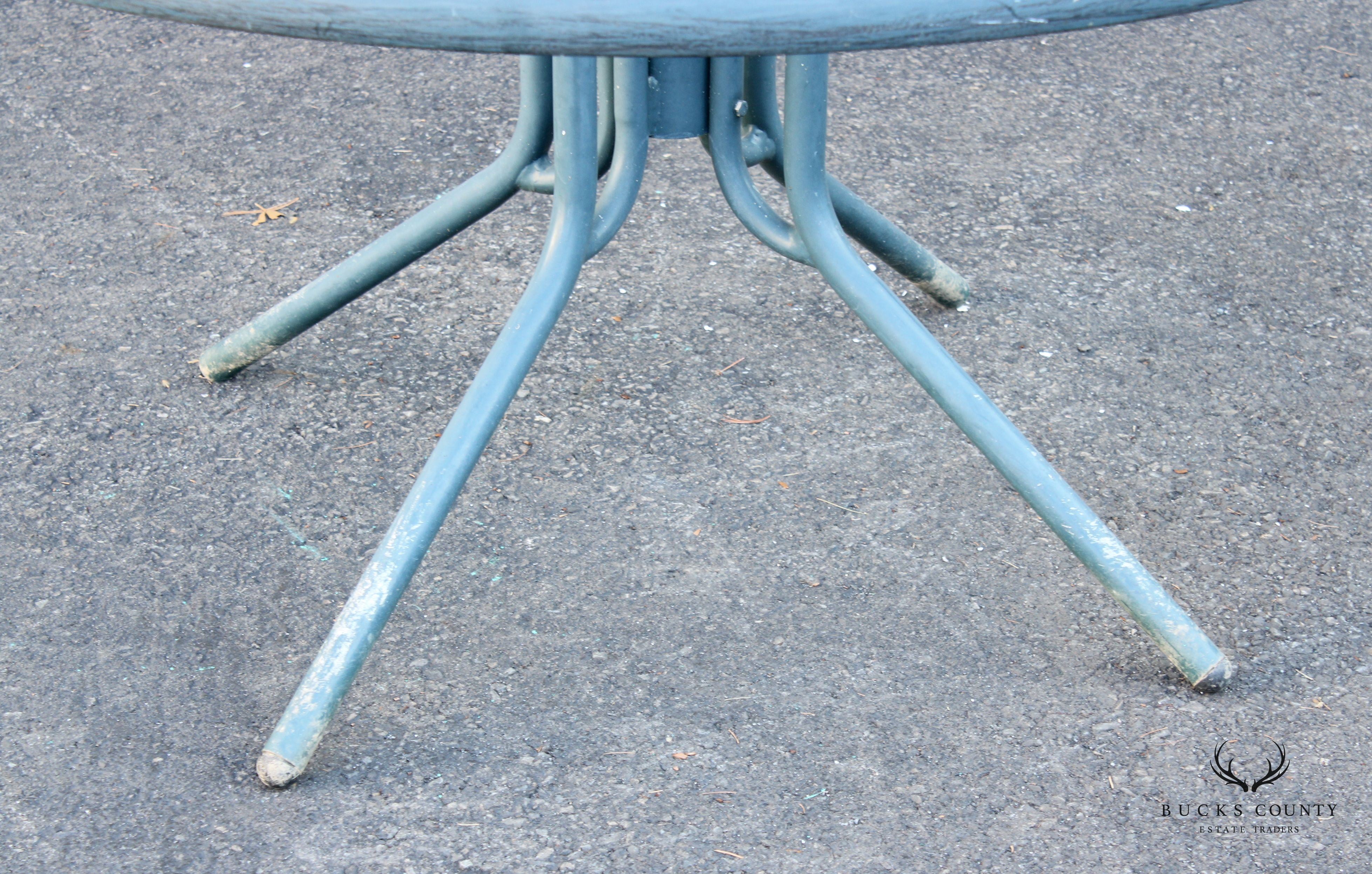 Mid Century Modern Round Glass Top Outdoor Patio Table