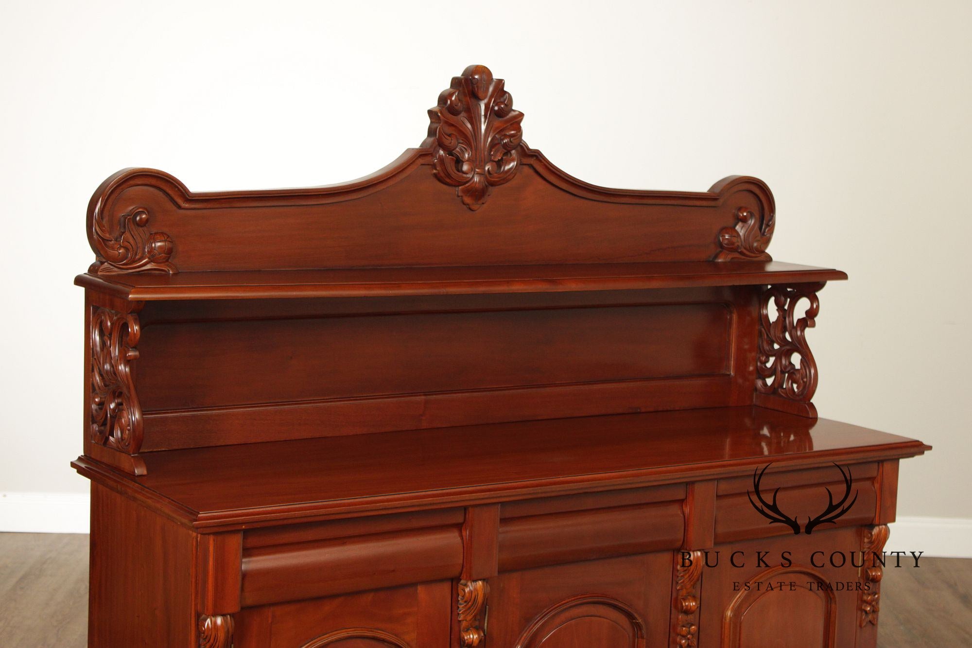 Carved Mahogany Empire Style Sideboard With Back Bar