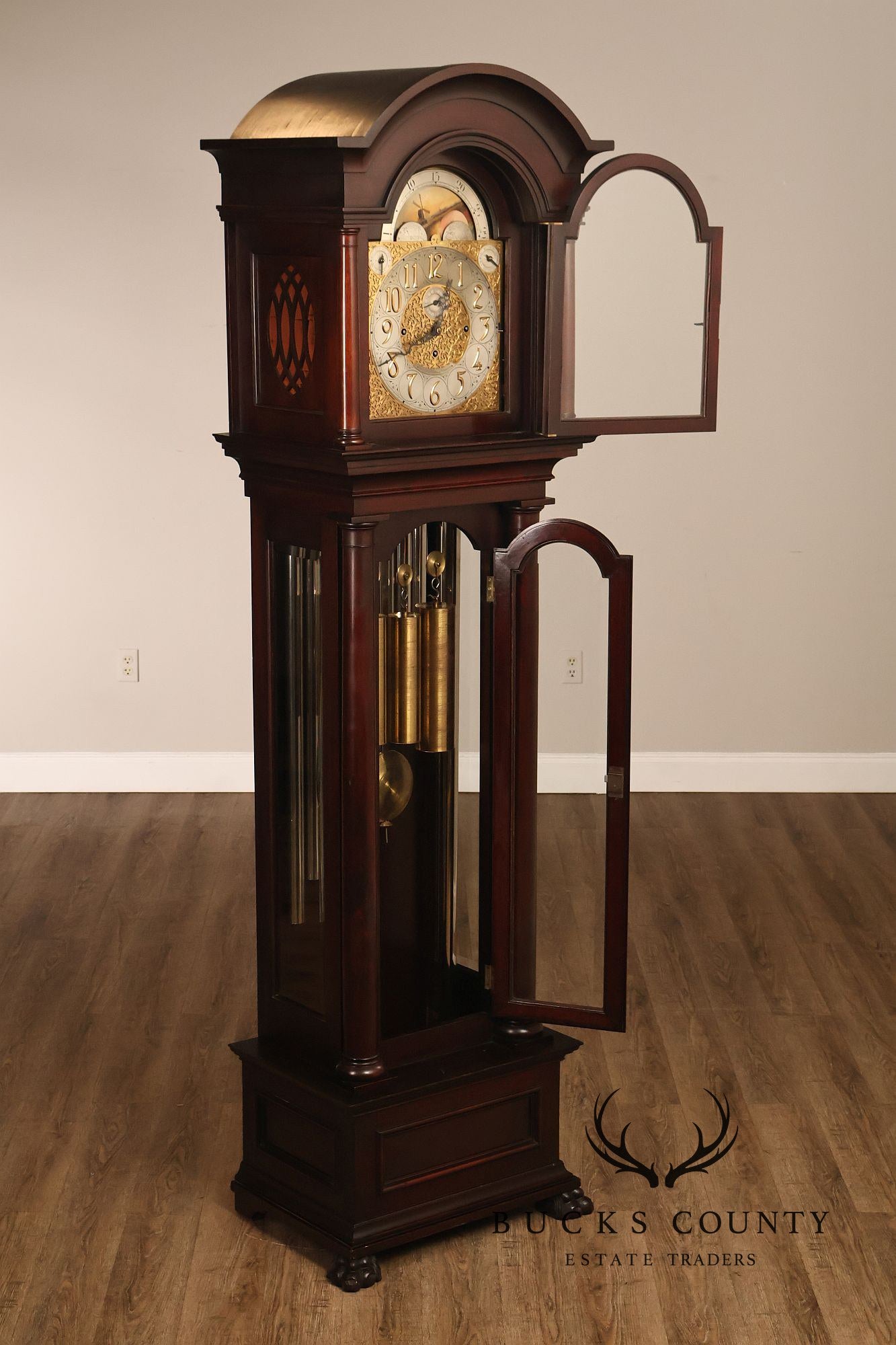 Baily Banks and Biddle Antique Mahogany 9 Tube Grandfather Clock