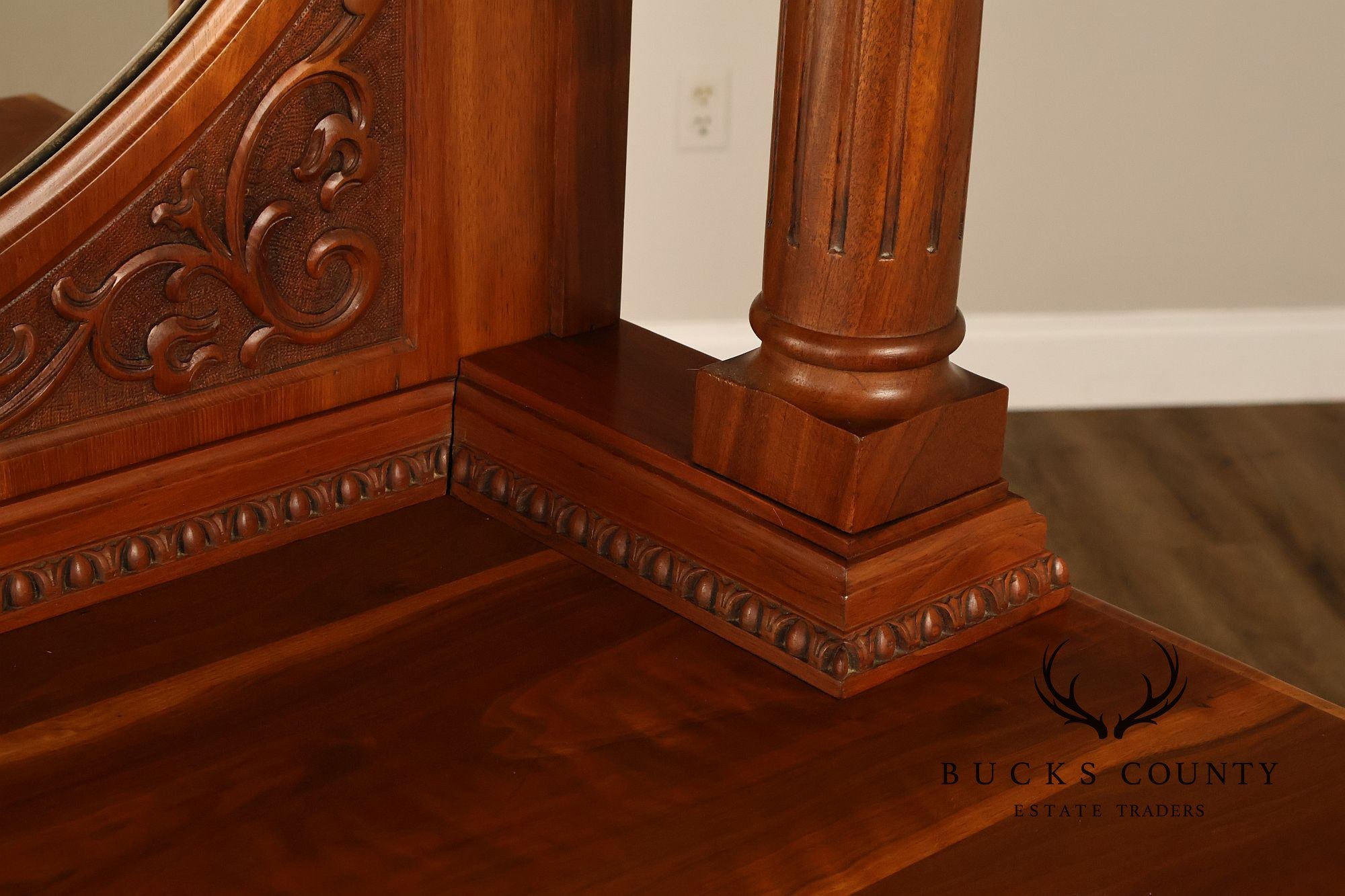Antique Mirrored Burl Walnut Buffet Sideboard