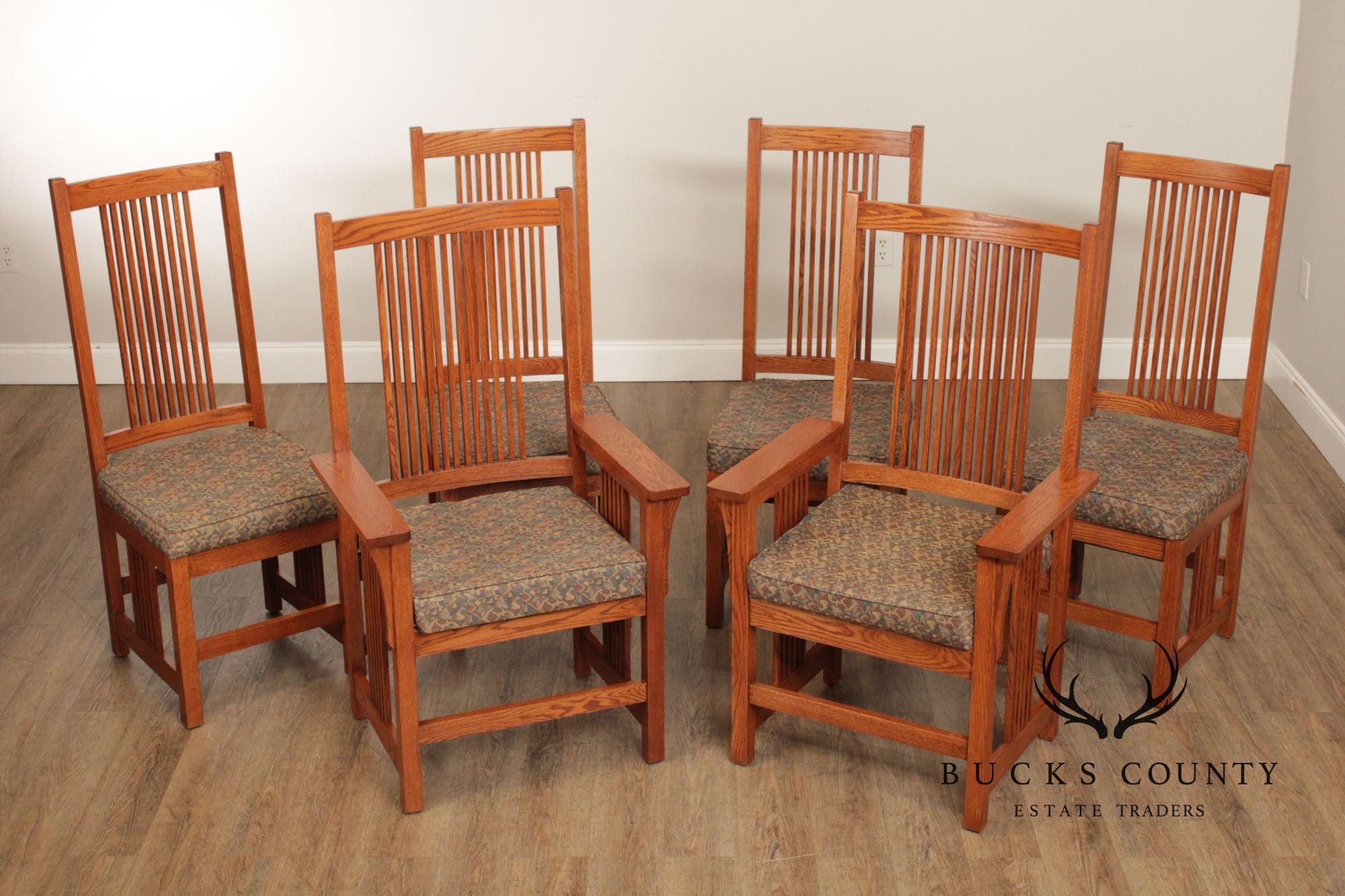 Mission Style Custom Quality Set Of Six Oak Spindle Dining Chairs