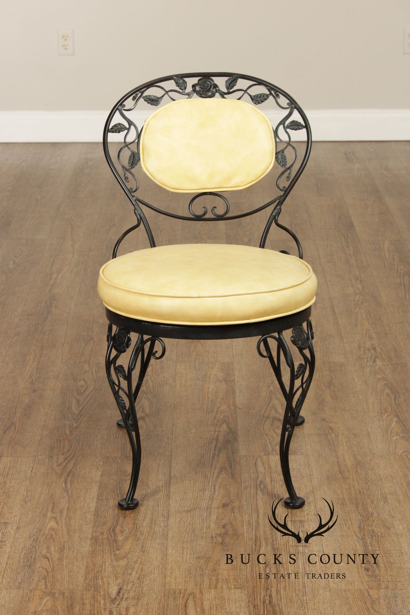 Woodard 'Chantilly Rose' Vintage Set of Four Wrought Iron Dining Chairs