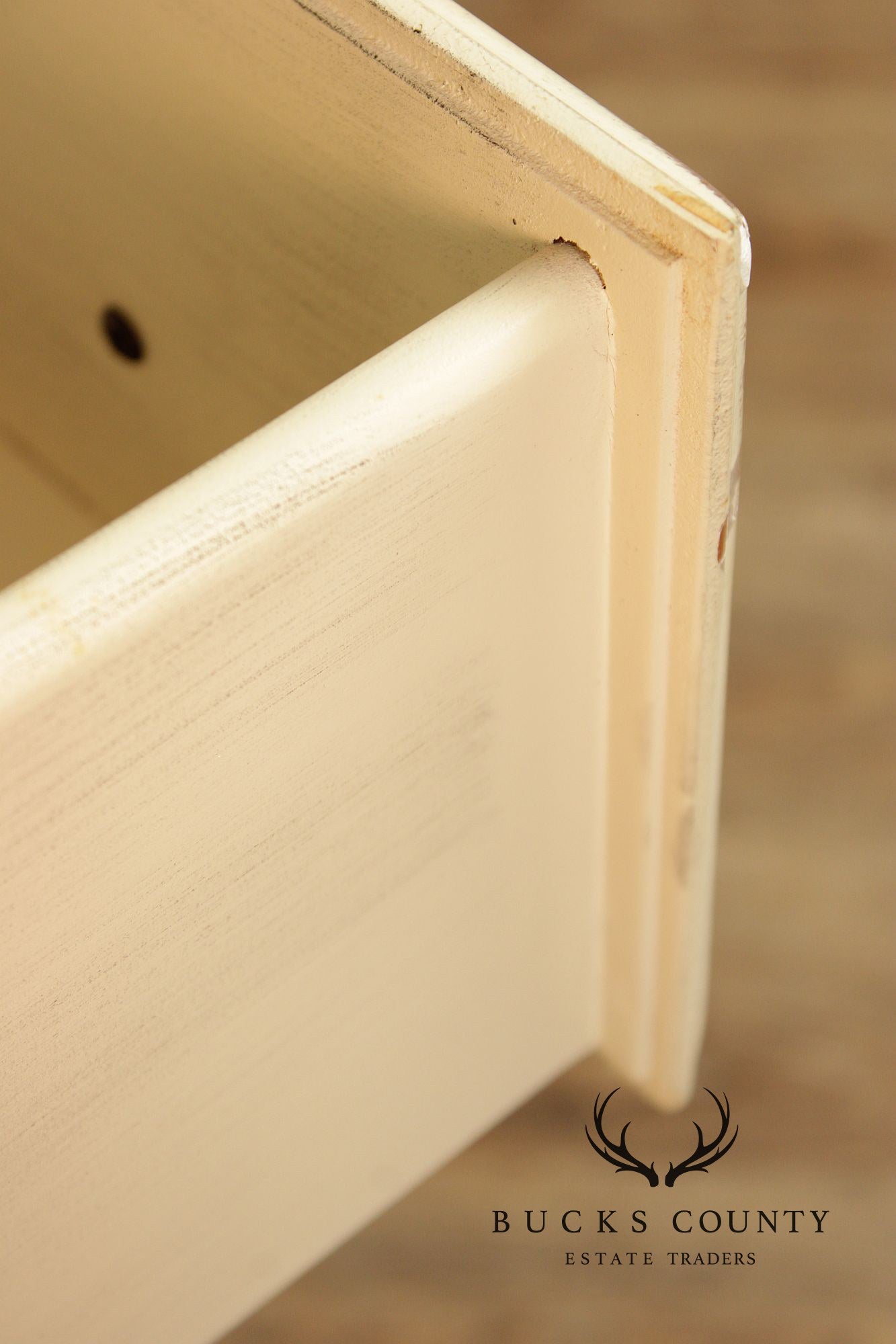 Lane French Provincial Style Pair of Distressed Cream Painted Nightstands