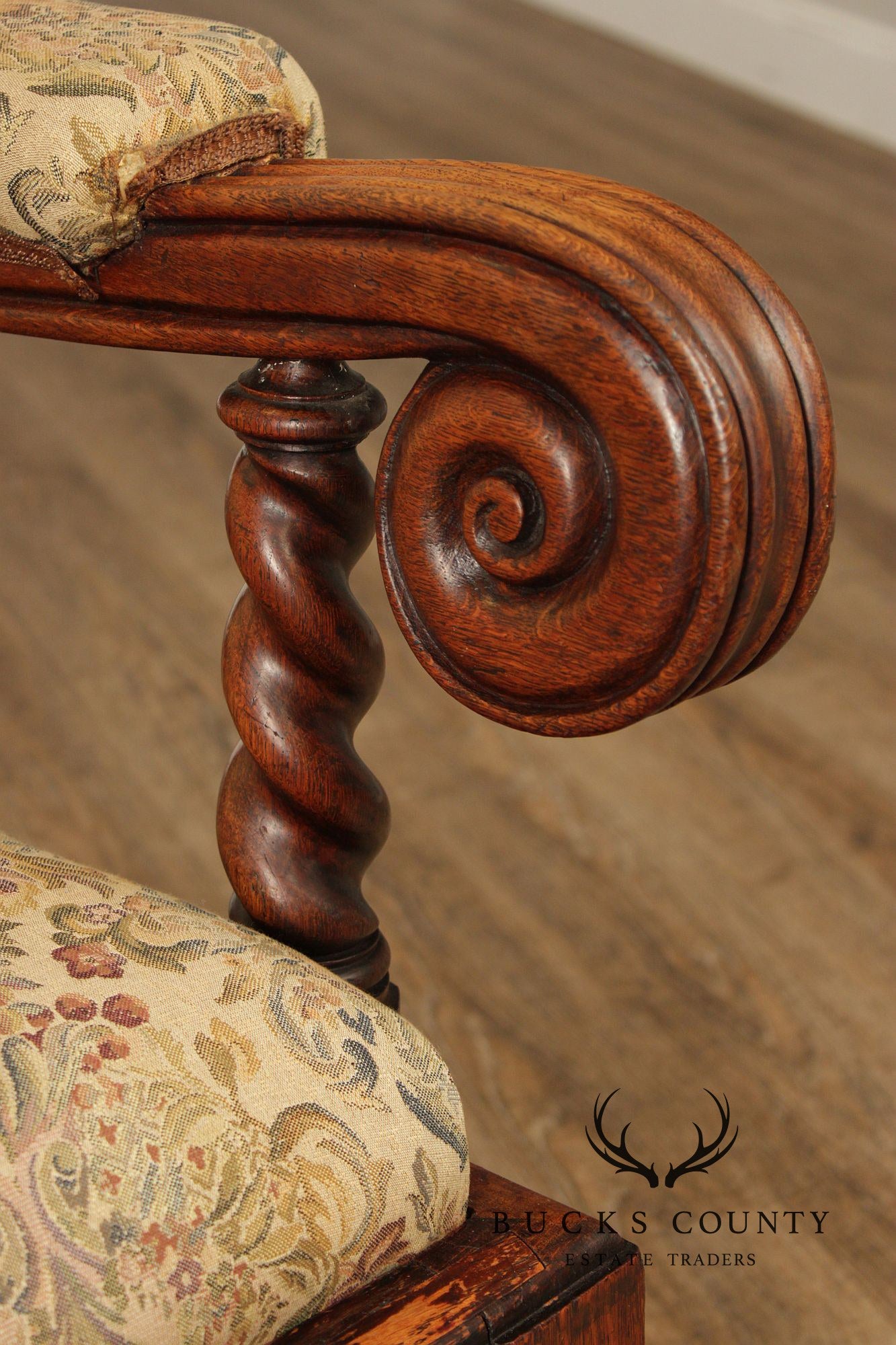 Antique Gothic Revival Barley Twist Carved Oak Throne Chair